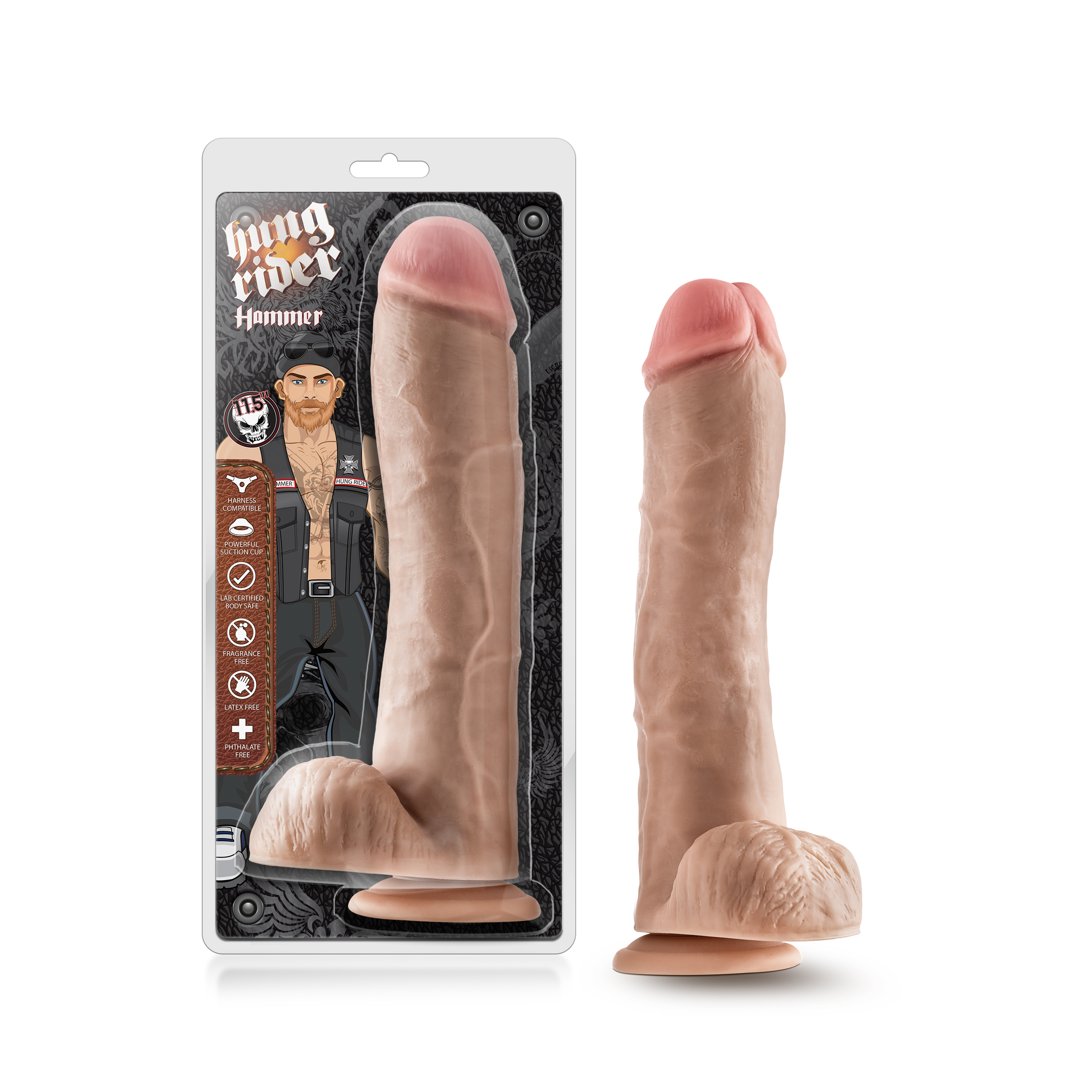 Blush Hung Rider Hammer Realistic Beige 11.5-Inch Long Dildo With Balls & Suction Cup Base