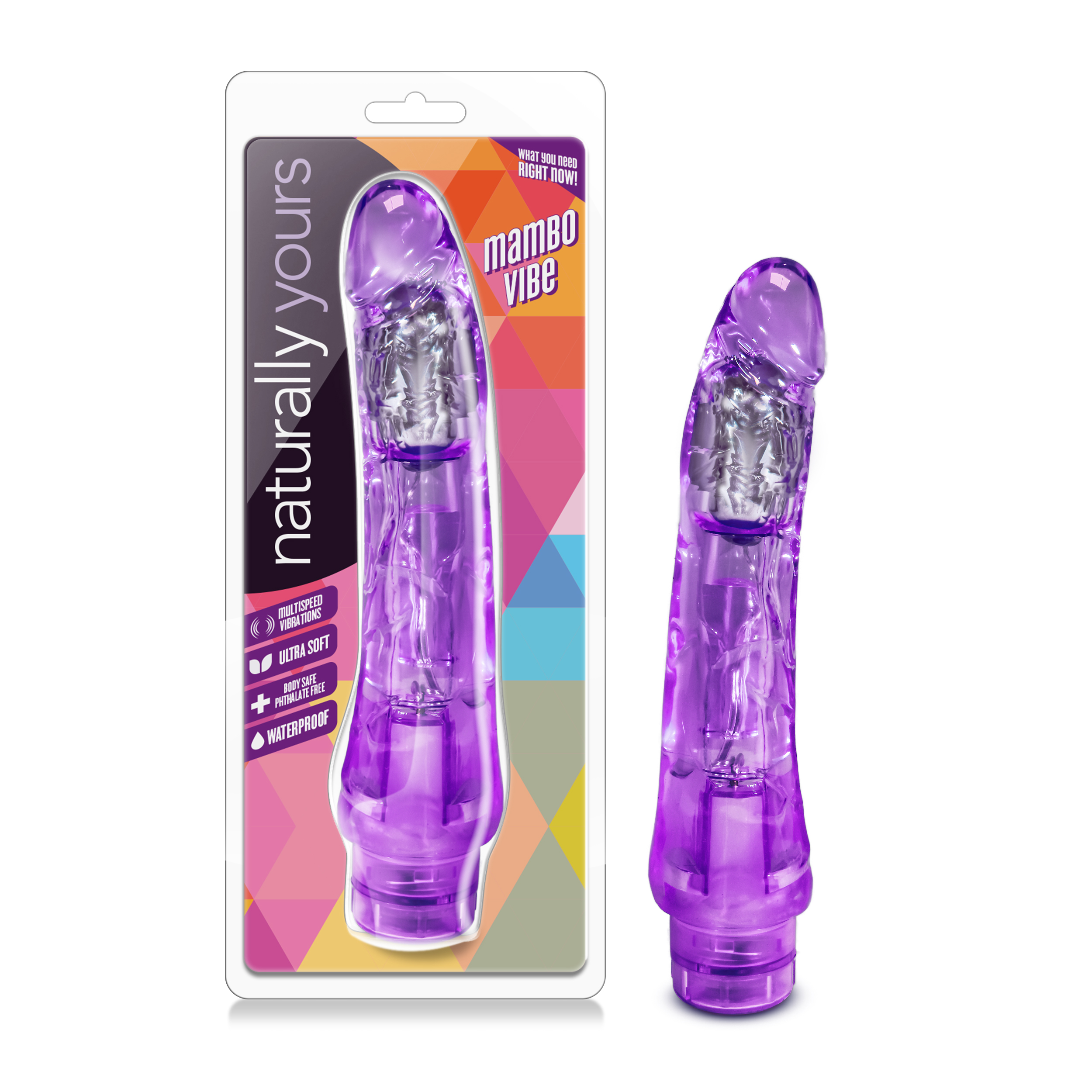 Blush Naturally Yours Mambo Vibe Realistic Curved Purple 9-Inch Long Vibrating Dildo