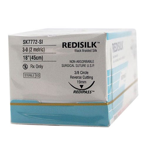 RELI® REDISILK™ Silk Black Braided Suture, 3-0, YFS-2 (C-6), Reverse Cutting, 18" - 12/Box