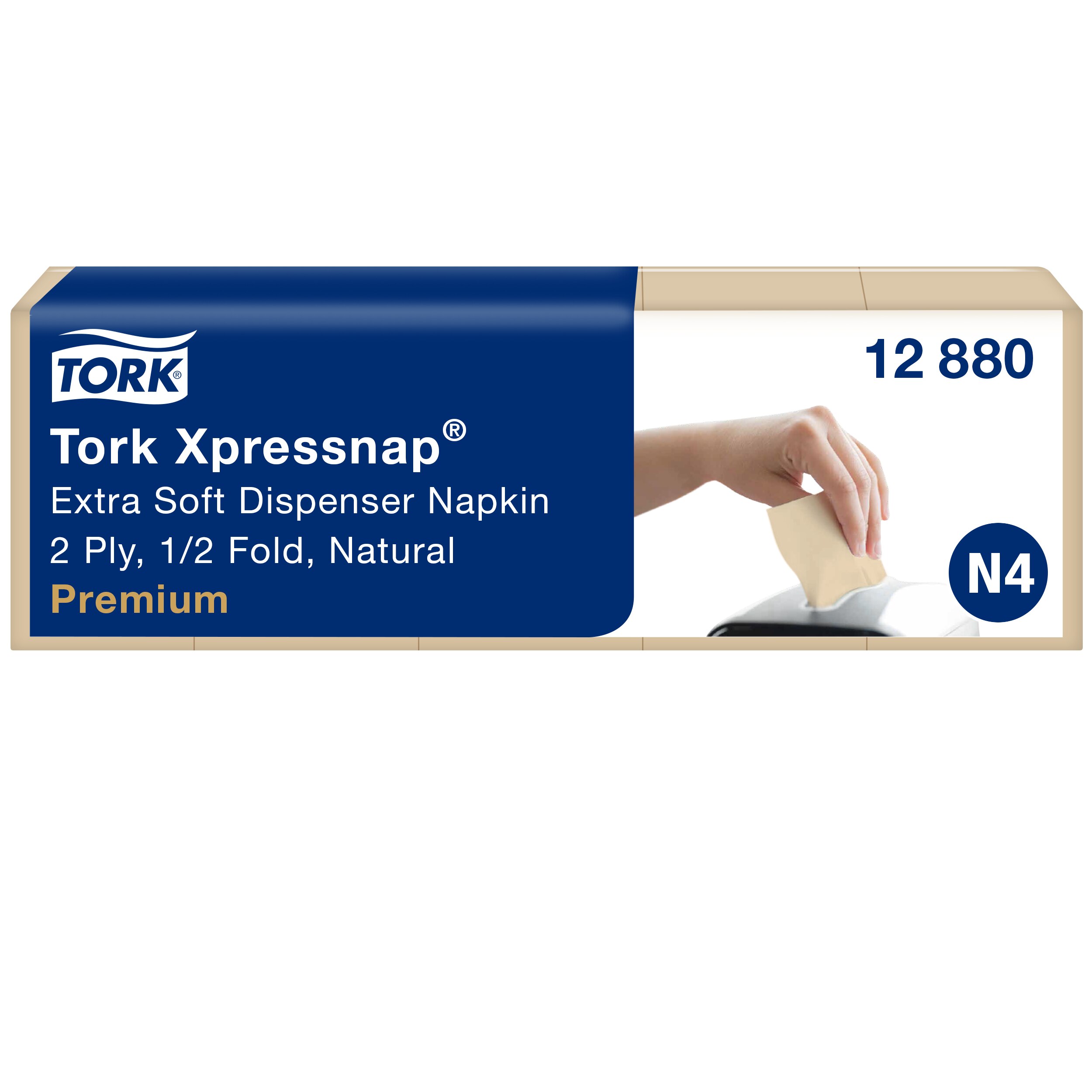 Dispenserservietter, 2 lag, Natur, 21.3x16.5 cm, 8000 stk, Tork Xpressnap N4