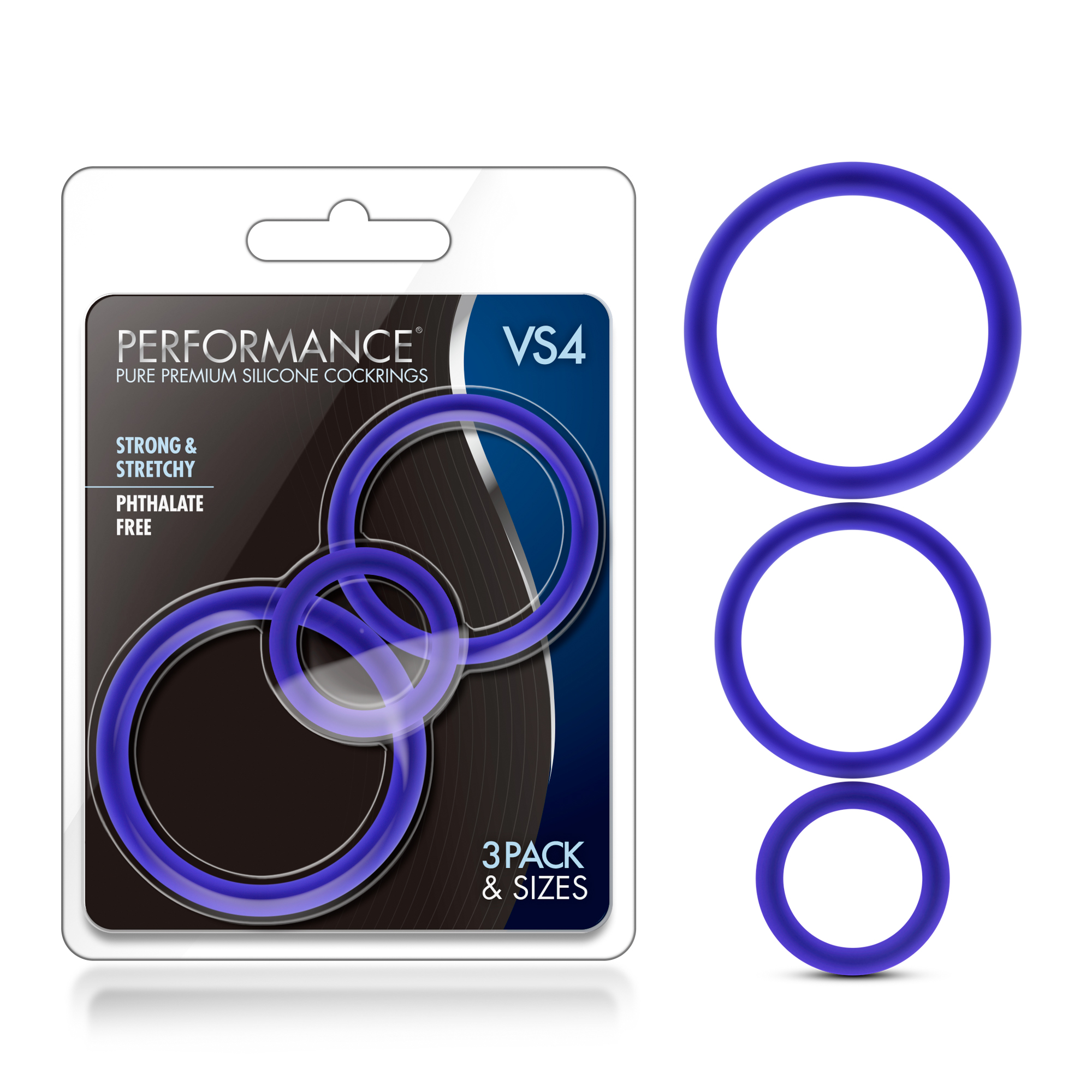 Blush Performance? / VS4: Indigo Penis Ring Set (3-Sizes)  - Made with Puria? Silicone