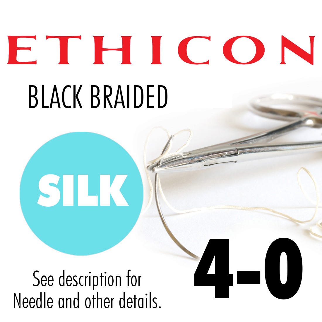 Ethicon 4-0 Black Braided Silk Sutures, RB1, 30"-36/Box