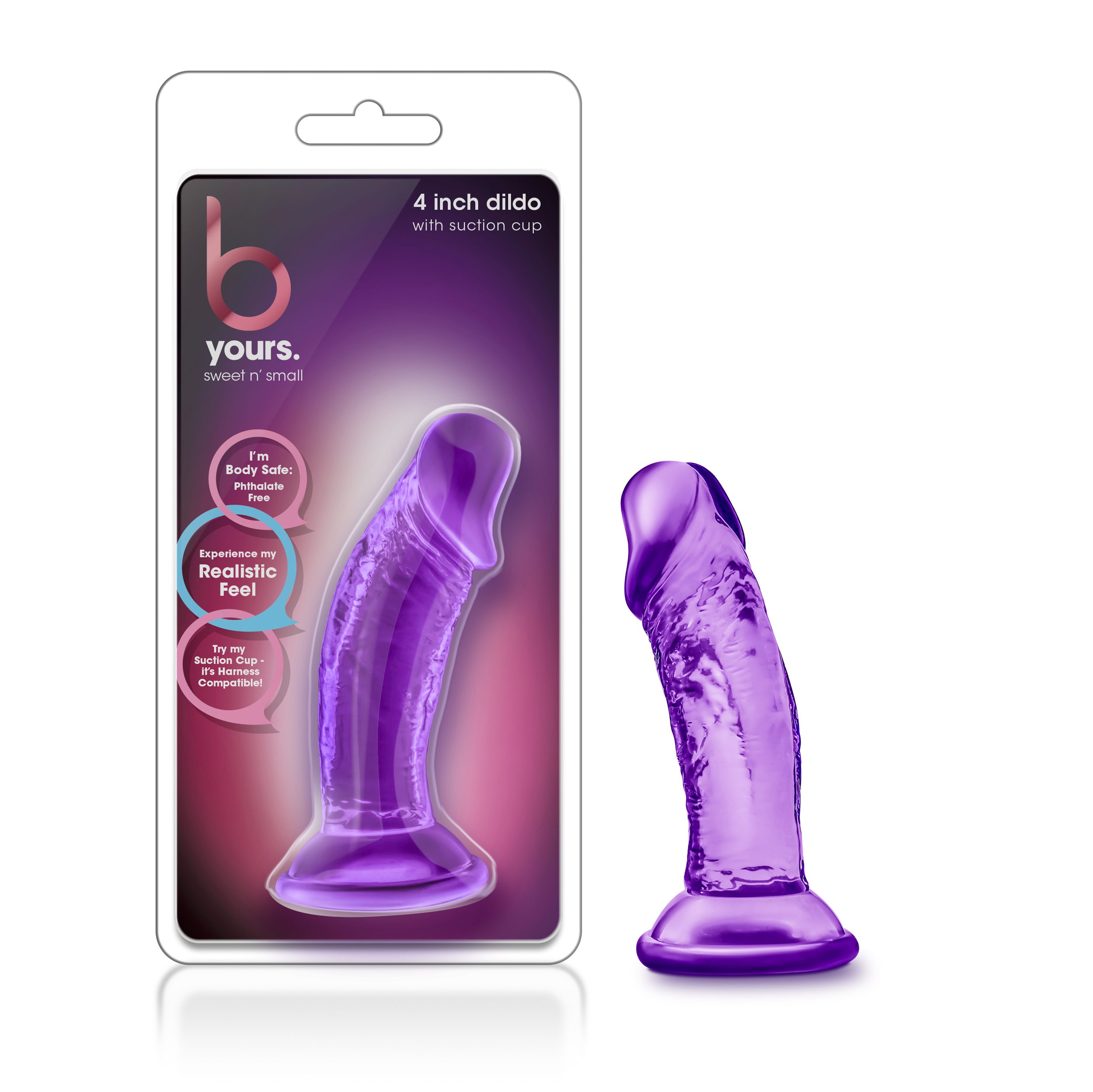 Blush B Yours Sweet N' Small Realistic Purple 4.5-Inch Long Dildo With Suction Cup Base