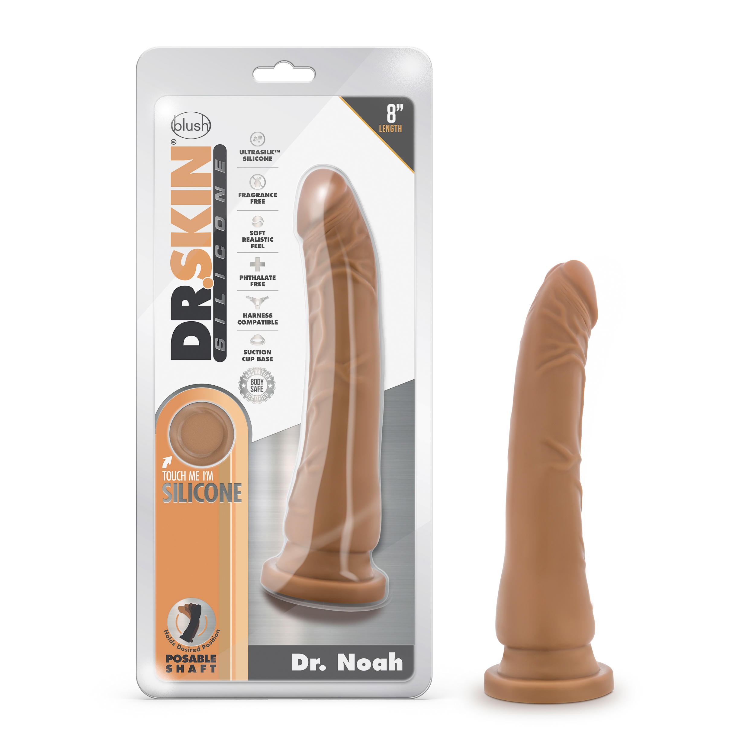 Blush Dr. Skin Silicone Dr. Noah Realistic Mocha 8.5-Inch Long Dildo With Suction Cup Base