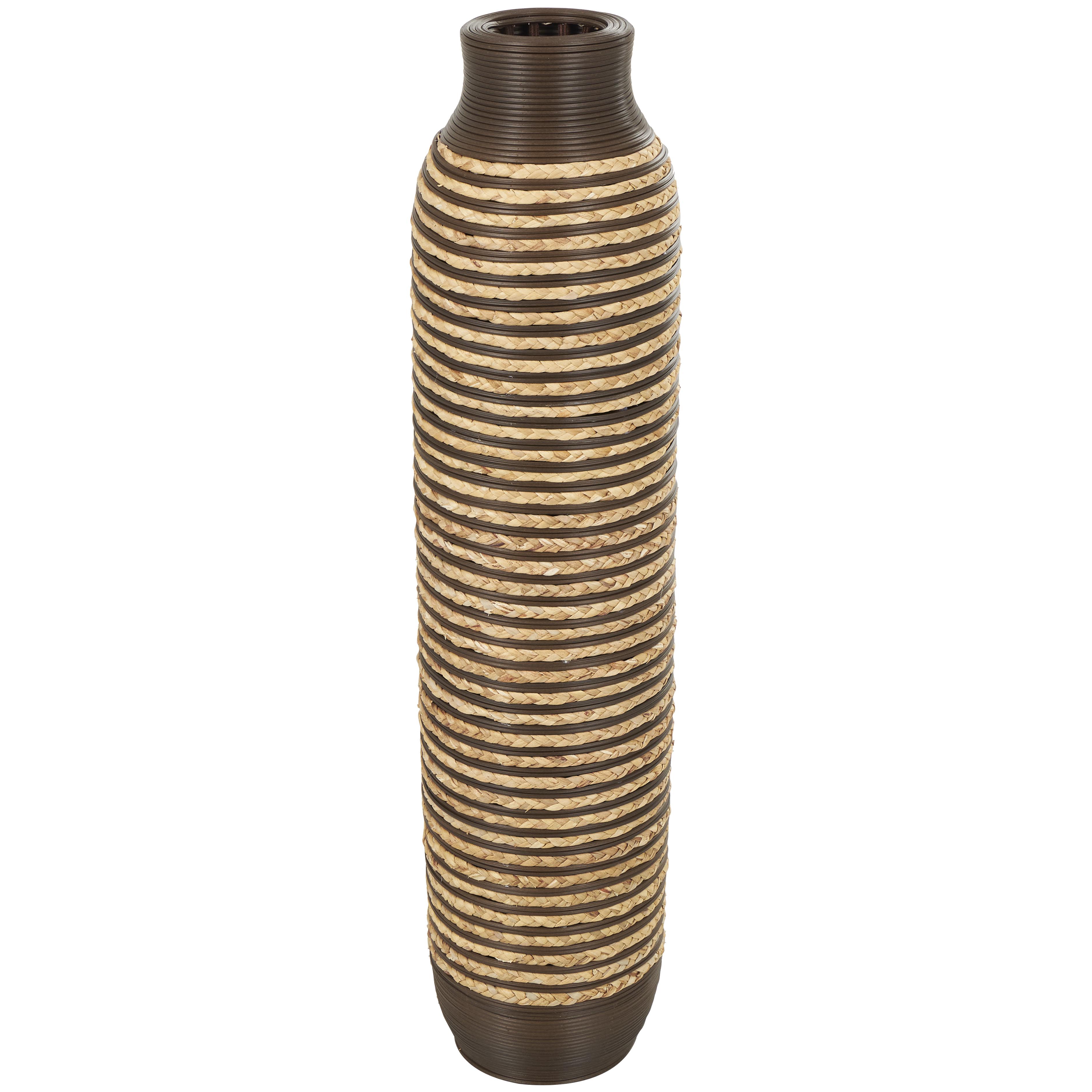 (2 pcs)Brown Seagrass  Handmade Slim Woven Tall Floor Decorative Vase with Dark Brown Striped Accents, 9\" x 9\" x 40\"