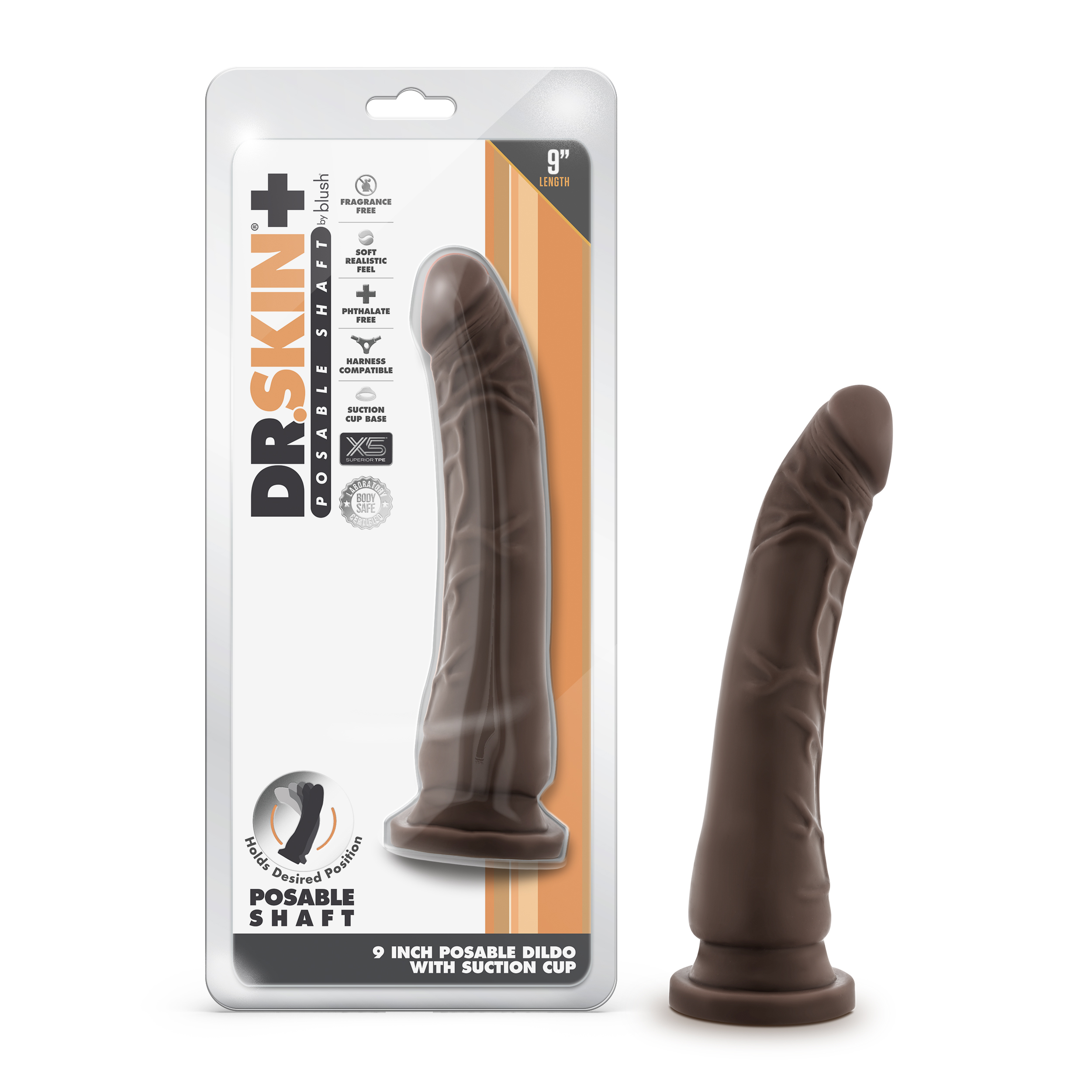 Blush Dr. Skin Plus Realistic Chocolate 9-Inch Long Dildo With Suction Cup Base