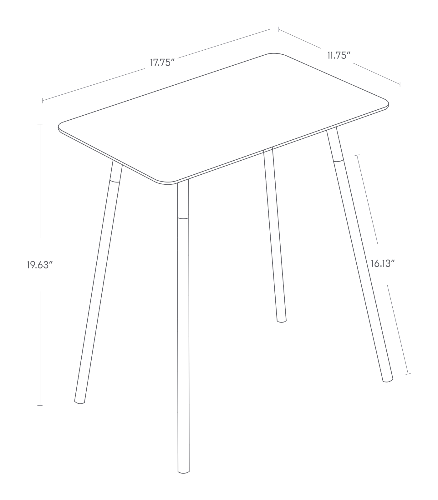 Dimenision image for Side Tableon a white background showing total width of 17.75