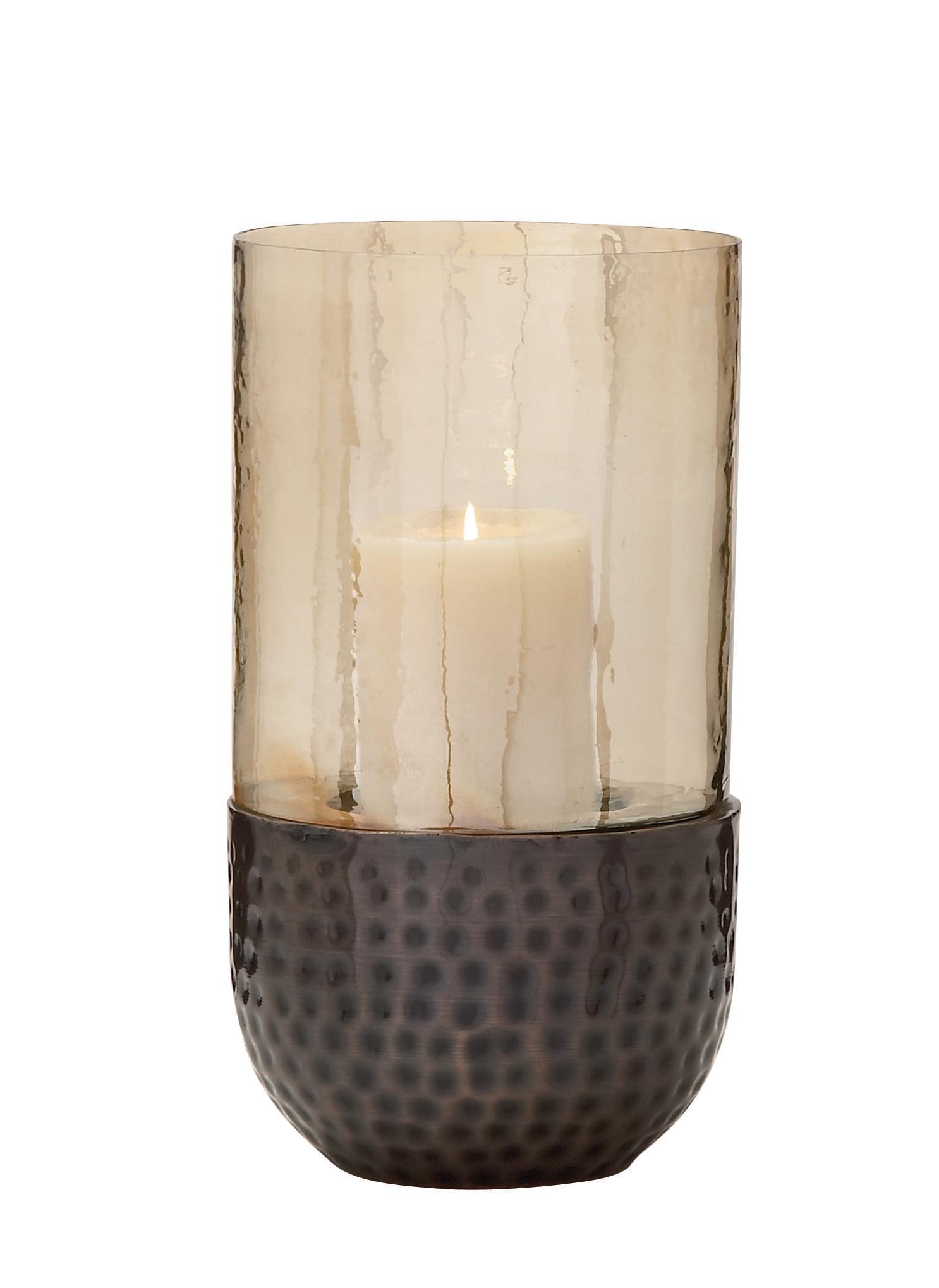 Brown Metal  Handmade Hurricane Lamp, 8" x 8" x 15"