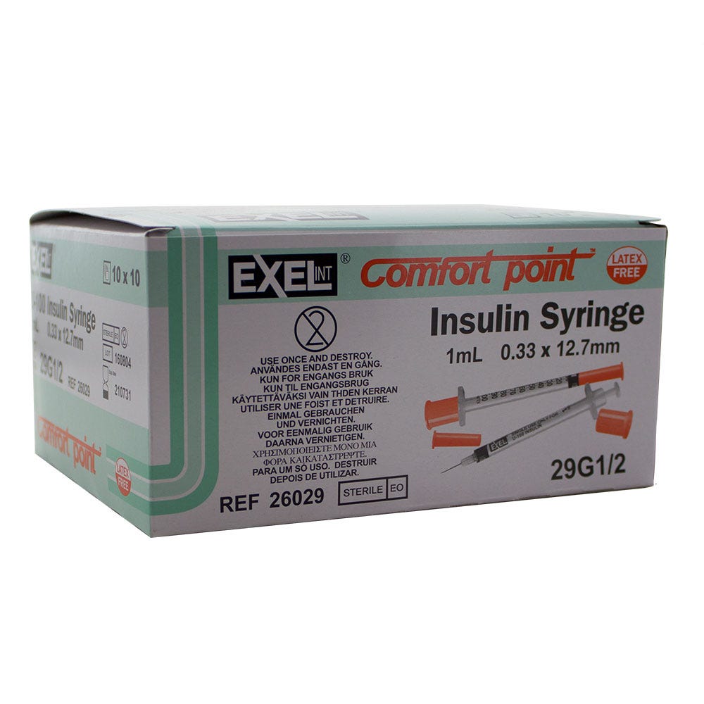 Comfort Point™ 1 cc Insulin Syringe w/ 29 G x 1/2" Permanently Attached Needle - 100/Box
