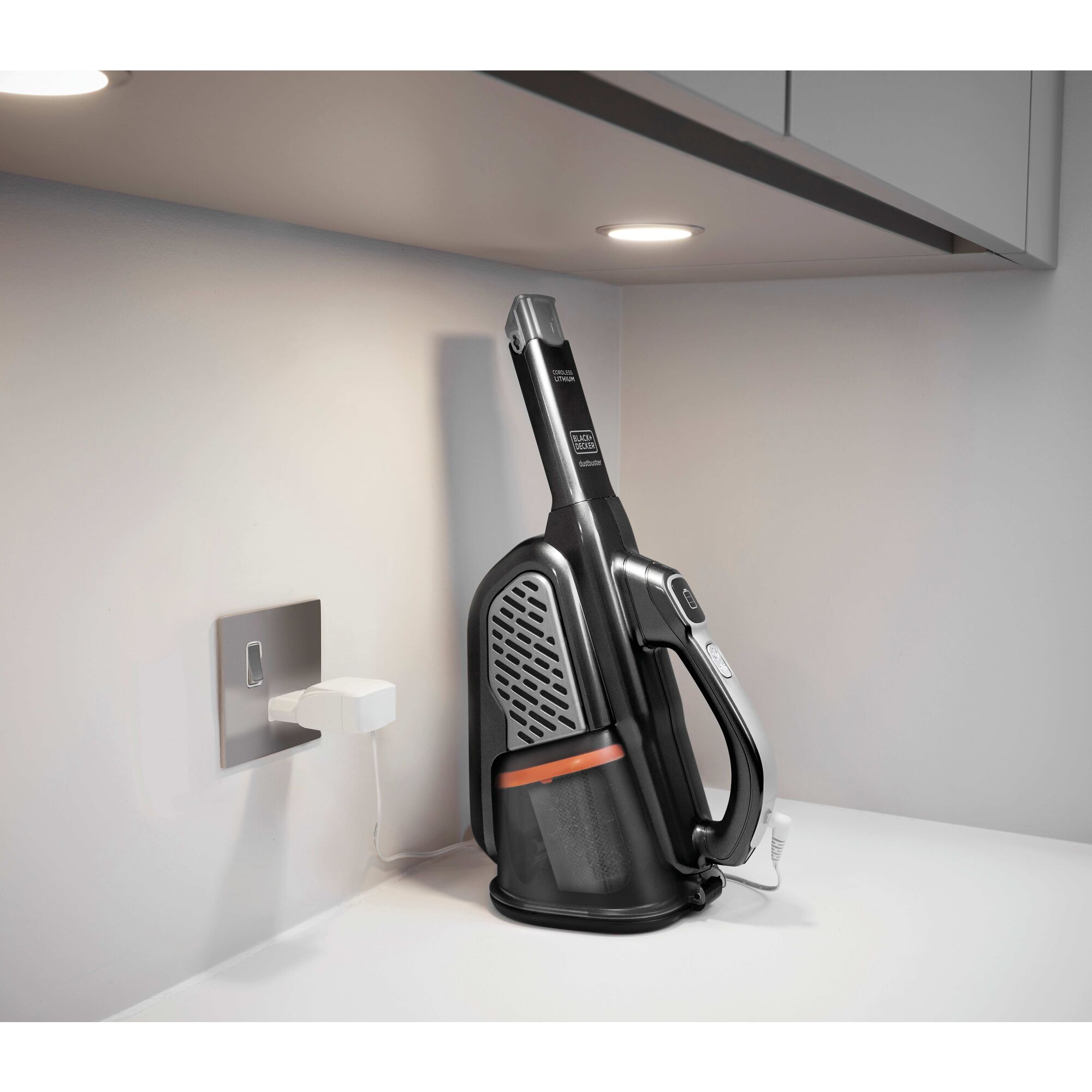 Jack plug charger feature in 20 volt dustbuster advanced clean cordless hand vacuum.