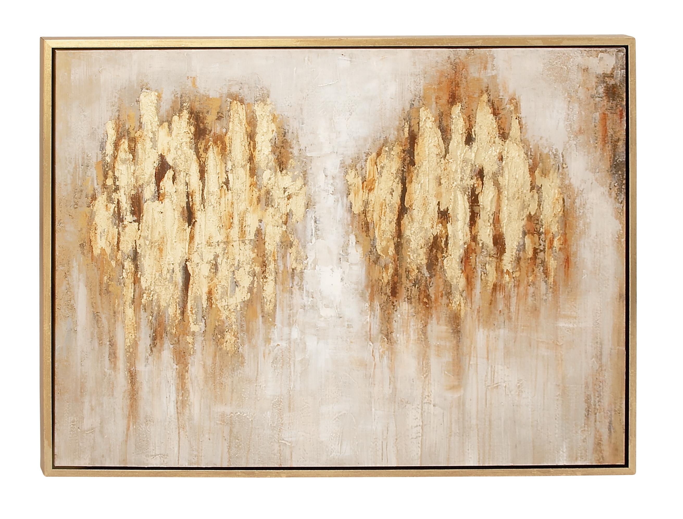 CosmoLiving by Cosmopolitan Brown Canvas Abstract Living Room Framed Wall Art with Gold Frame, 47" x 2" x 36"