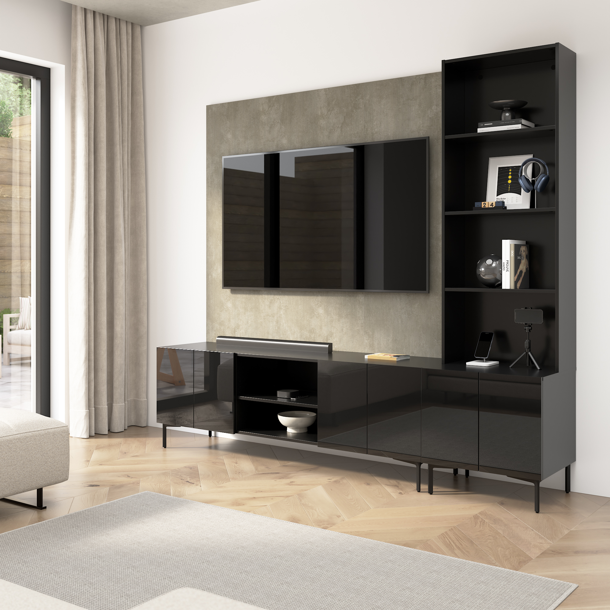 141W Modular Entertainment Center with Tall Cabinets