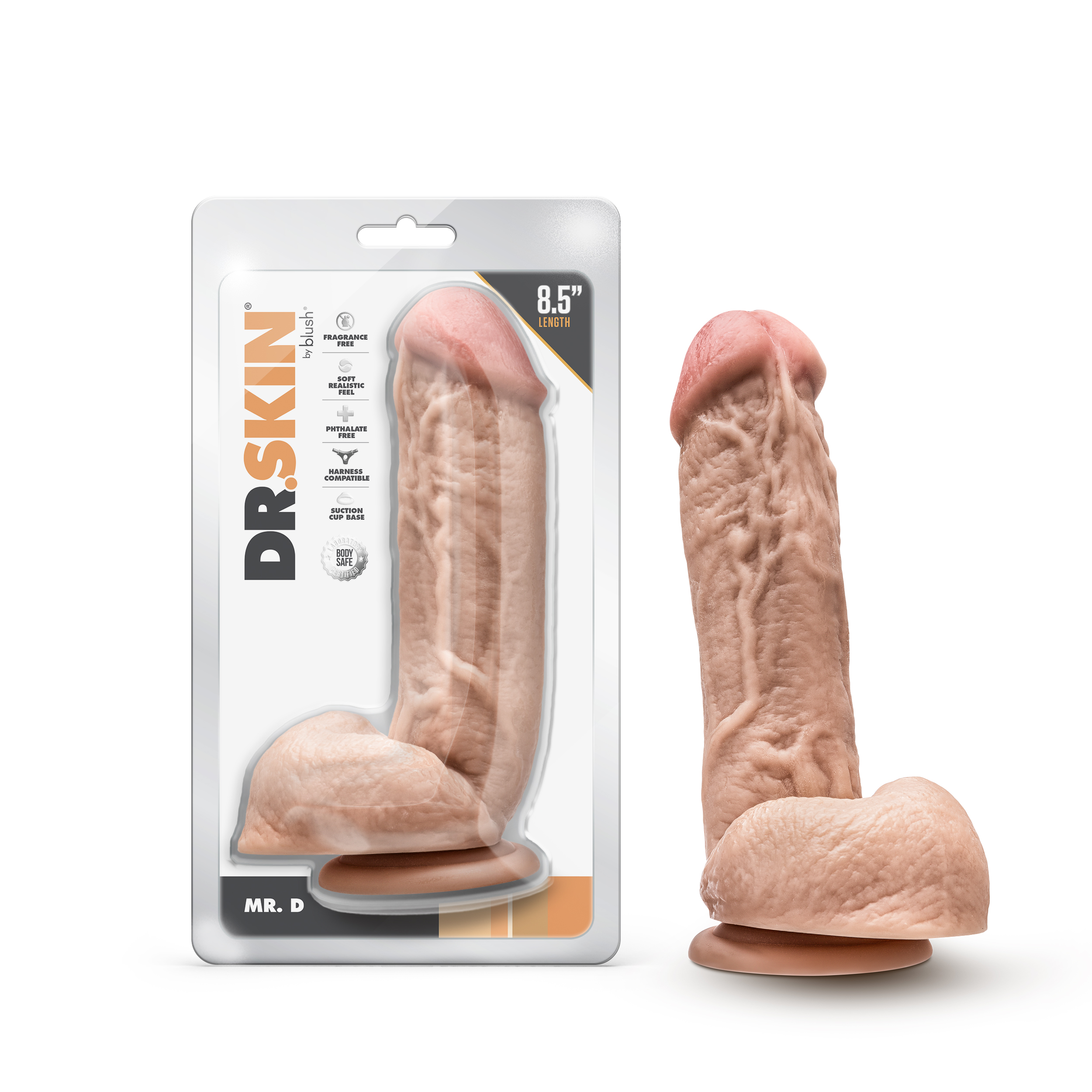 Blush Dr. Skin Mr. D 8.5 Inch Long Dildo with Suction Cup & Balls Beige