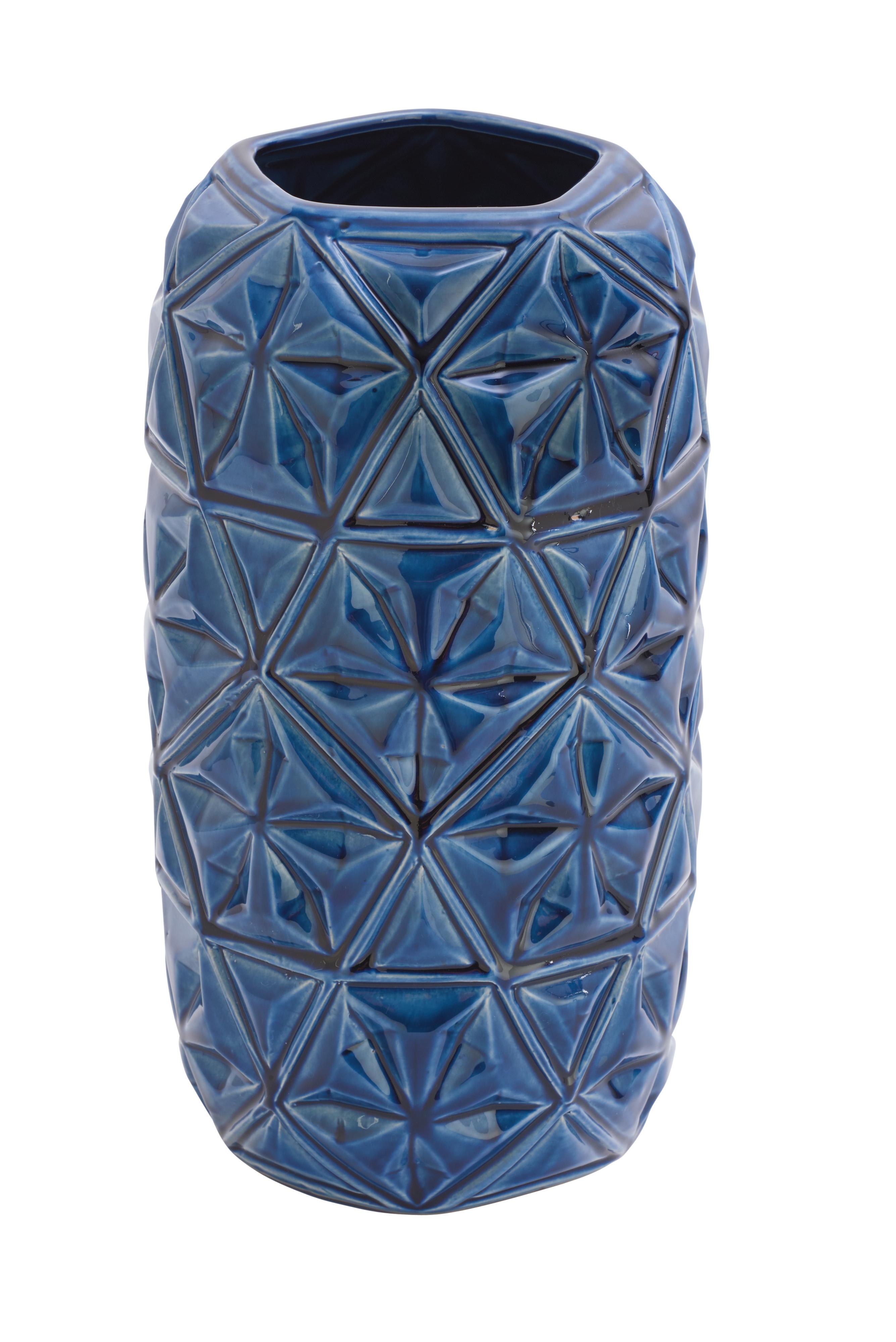 blue ceramic  vase, 7" x 7" x 14"