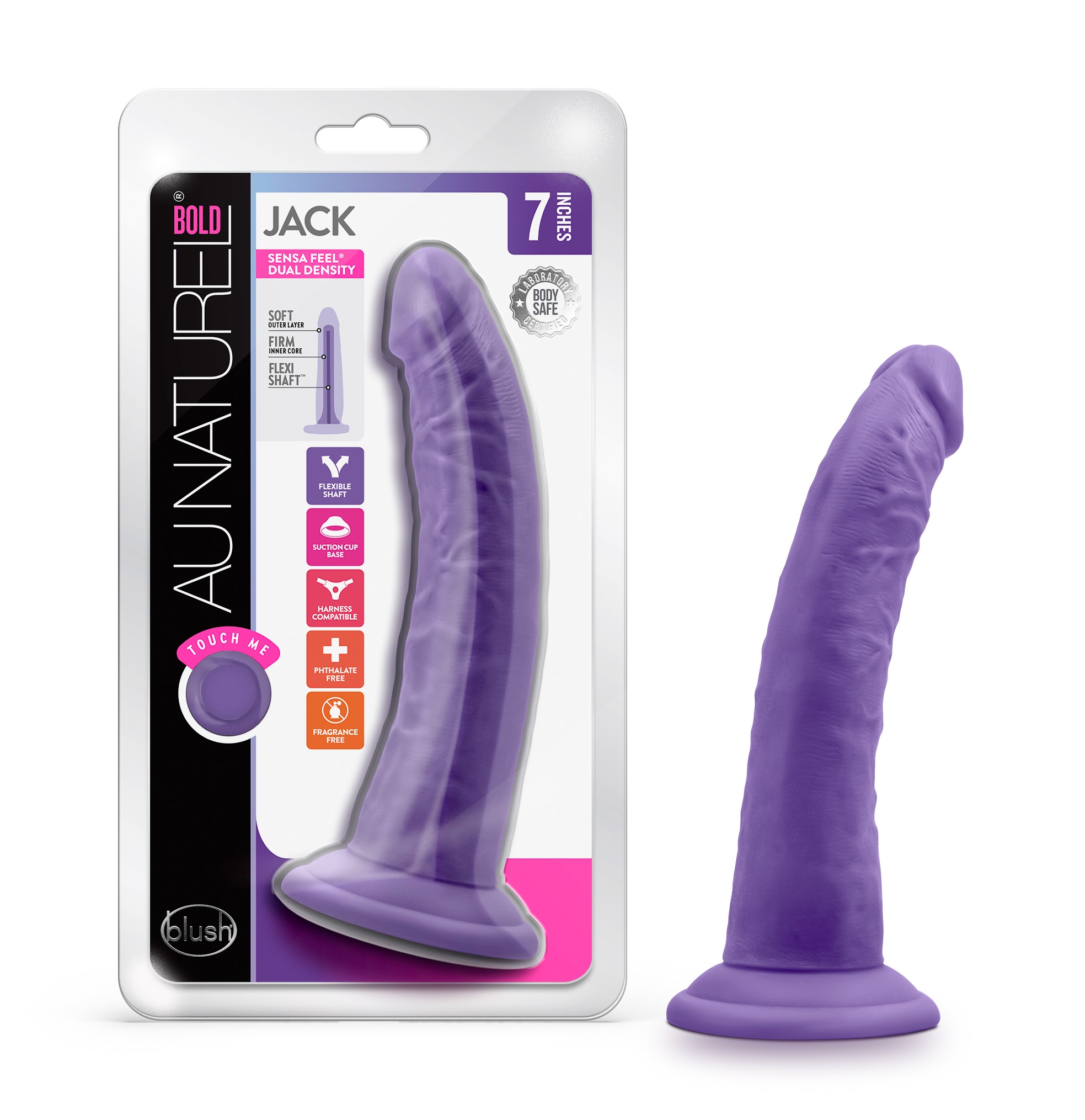 Blush Au Naturel Bold Jack Realistic Purple 7.5-Inch Long Dildo With Balls & Suction Cup Base