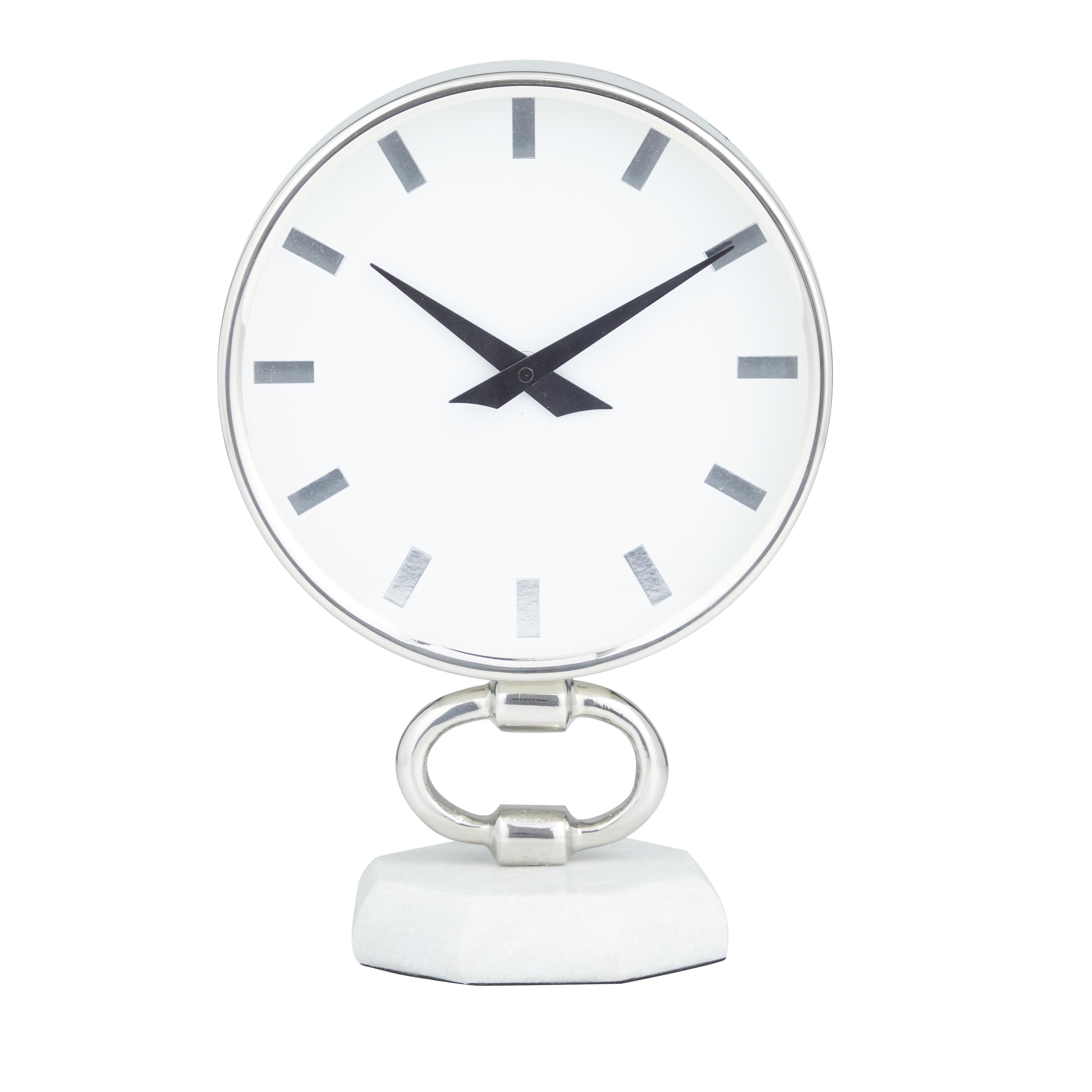 Silver Stainless Steel Metal  Decorative Clock with Marble Base, 8" x 5" x 12"(pack 4)