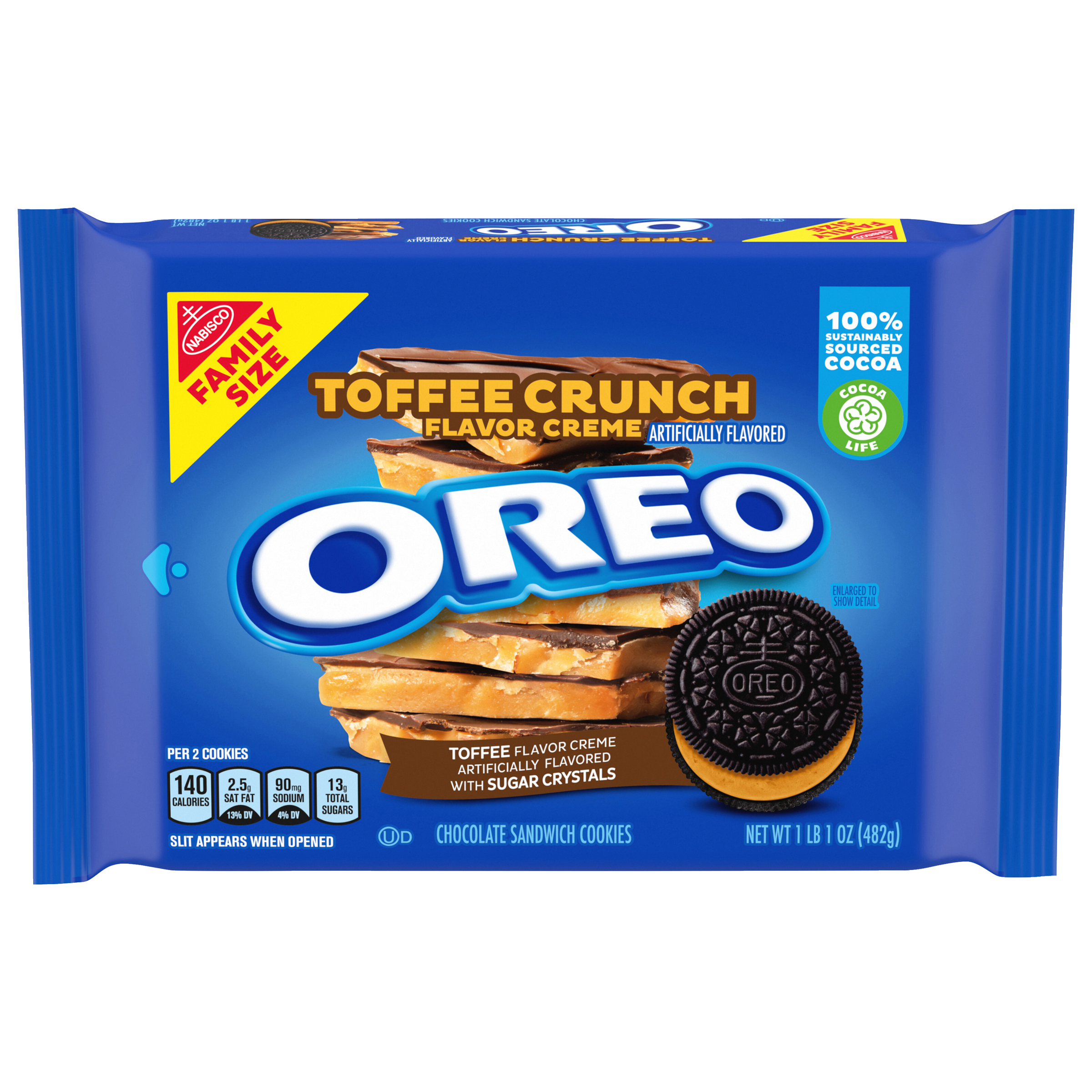 OREO Toffee Crunch Creme with Sugar Crystals Chocolate Sandwich Cookies, Family Size, 17 oz-thumbnail-0