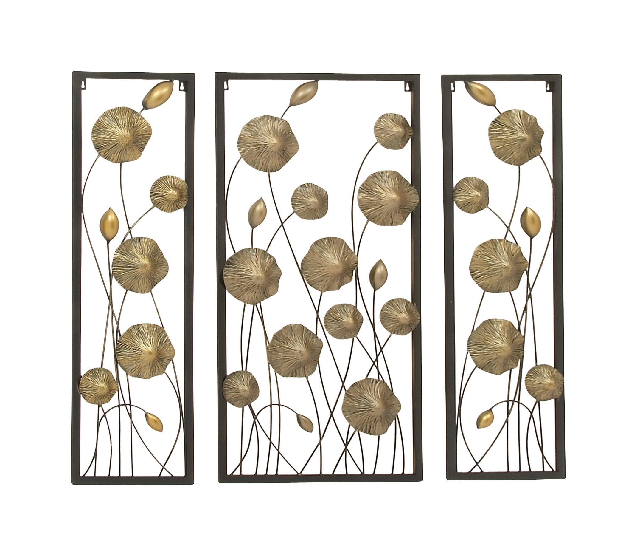 Gold Metal Contemporary Wall Decor, Set of 3 42" x 20" x 2"