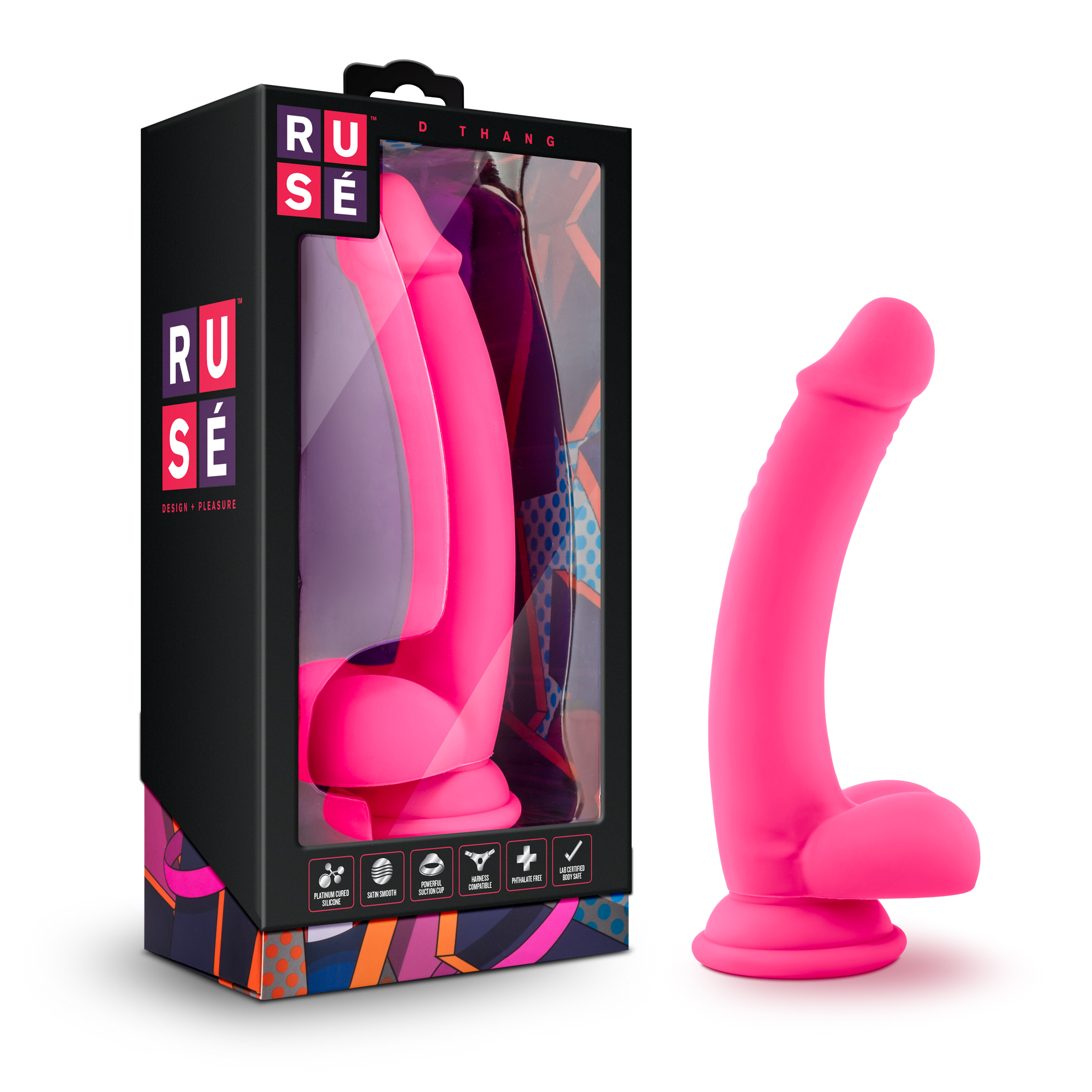 Blush Ruse D Thang Realistic G-Spot Hot Pink 7.75-Inch Long Dildo With Balls & Suction Cup Base