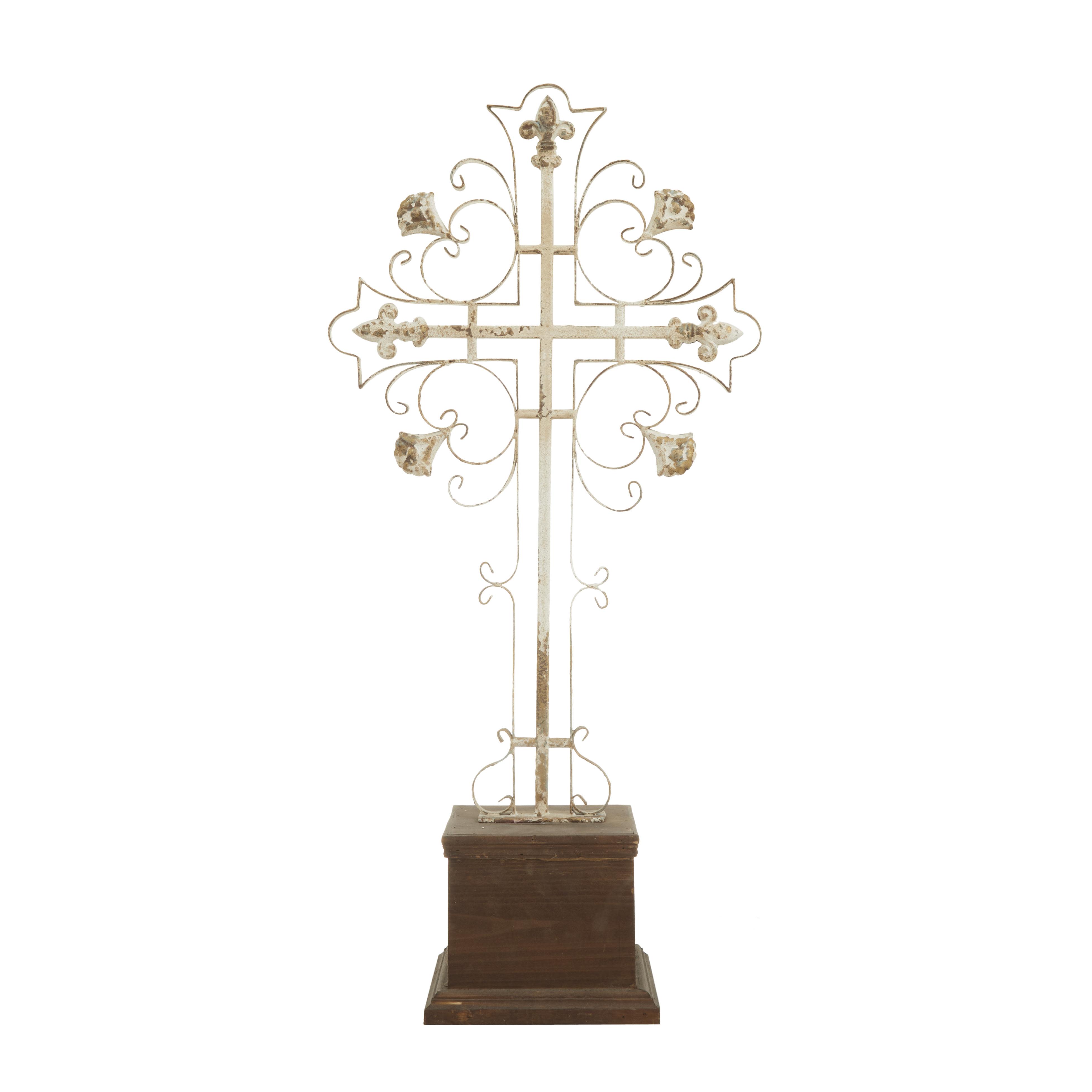 White Metal Cross Sculpture, 15" x 7" x 30"