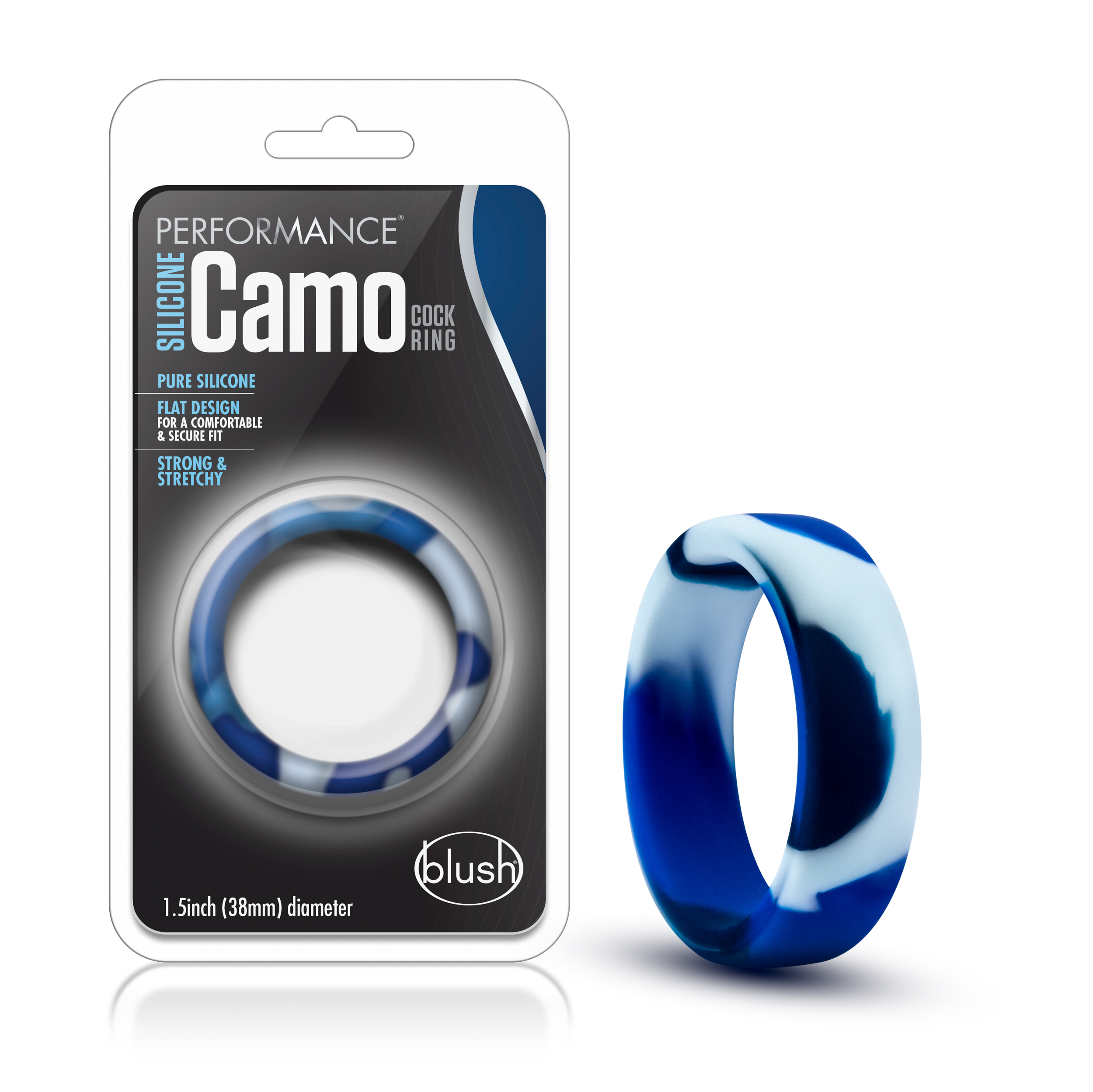 Blush Performance? / Blue Camo Penis Ring - Made with Puria? Silicone