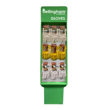 Bellingham FS9-LEATHERM Premium Leather Gloves 9 Peg Free Standing Corrugated Display, 54 Pairs
