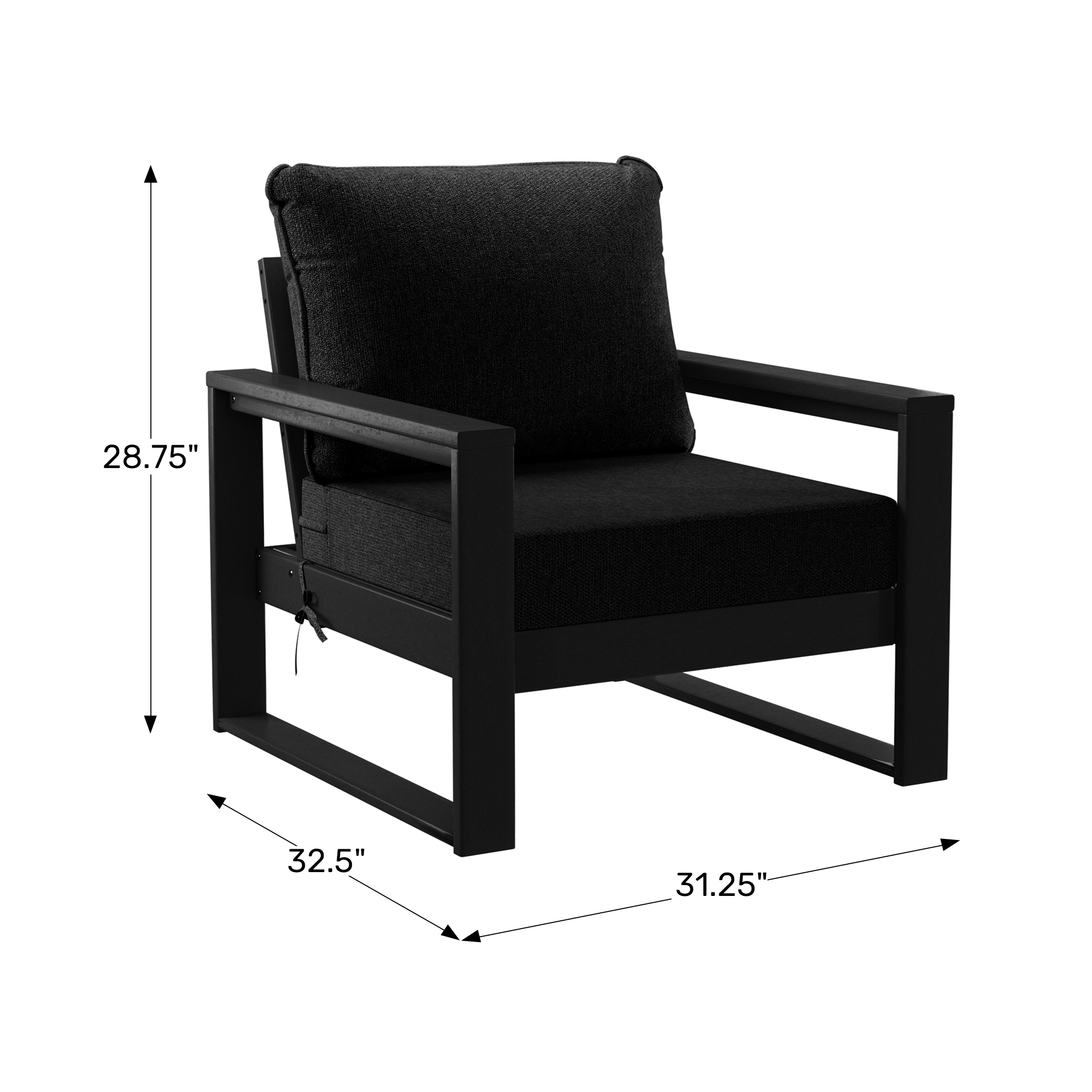 Outdoor Modern HDPE Patio Club Chair with Waterproof Deep Seat CushionsWWT Spec Image