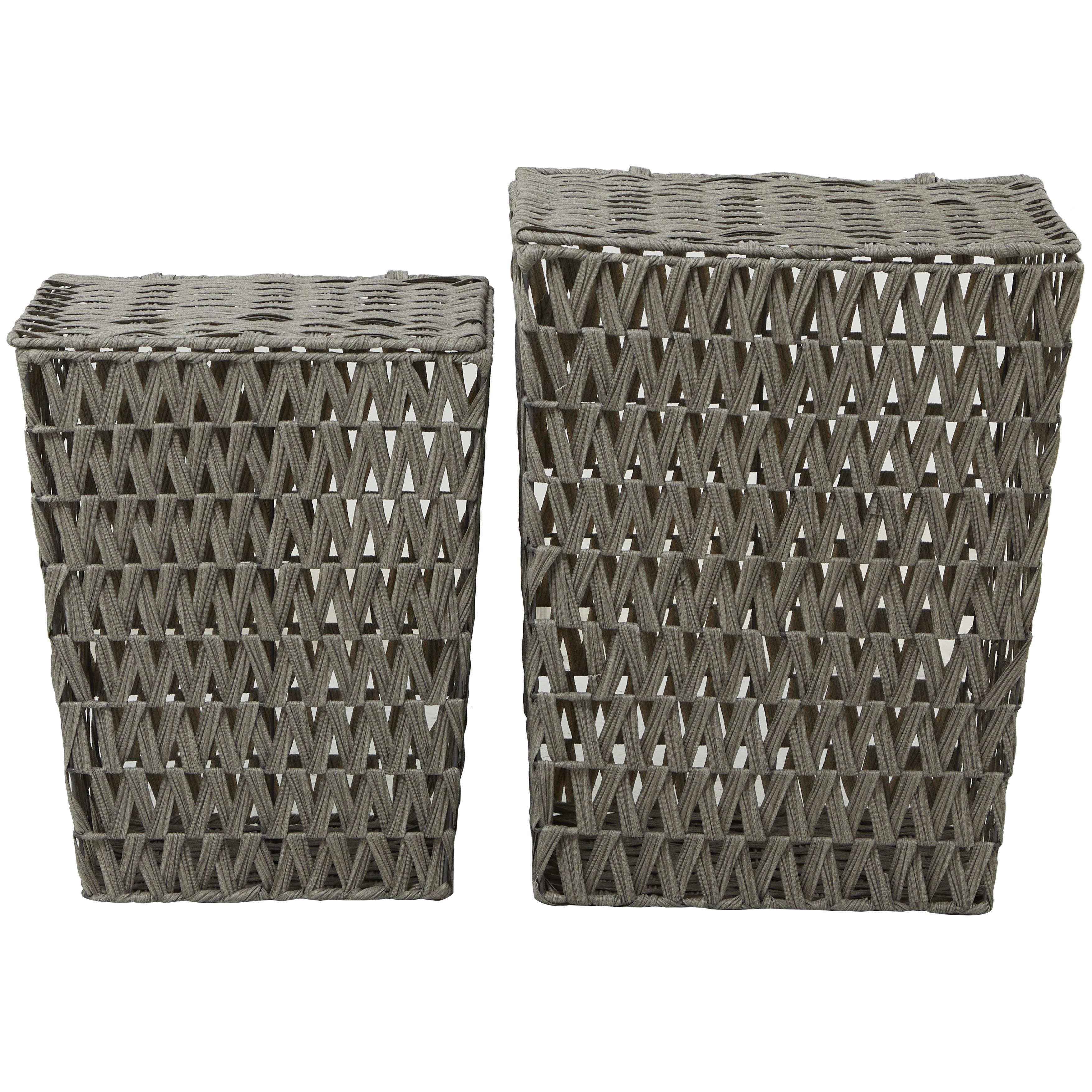 Gray Metal  Decorative and Functional Storage Basket with Matching Lids, Set of 2 22", 19"H