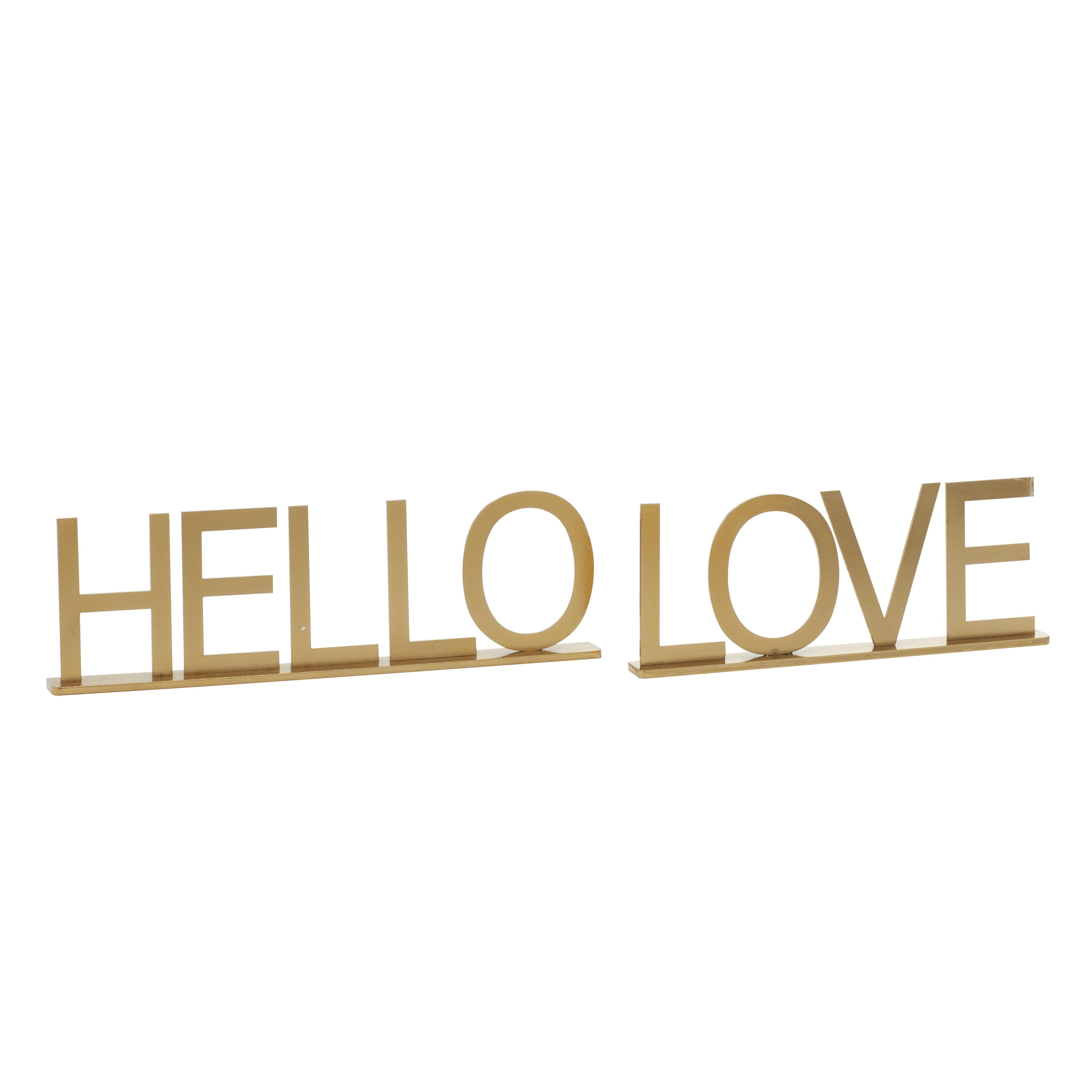 4 Gold Metal  Hello, Love Decorative Sign, Set of 2 10\", 8\"W