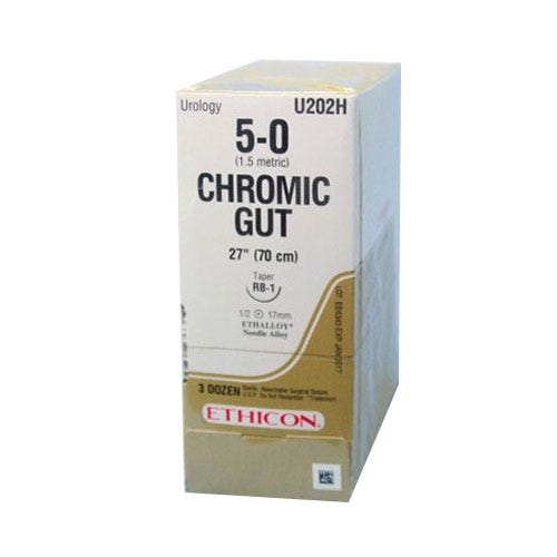 Chromic Gut Suture, 5-0, RB-1, Taper Point, 27" - 36/Box