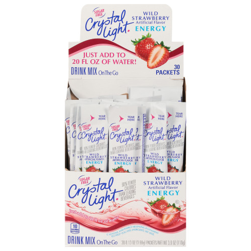  CRYSTAL LIGHT Sugar Free Energy Wild Strawberry On-the-Go Powdered Mix, 30-0.13 oz Packets per Box (Pack of 4 Boxes) 