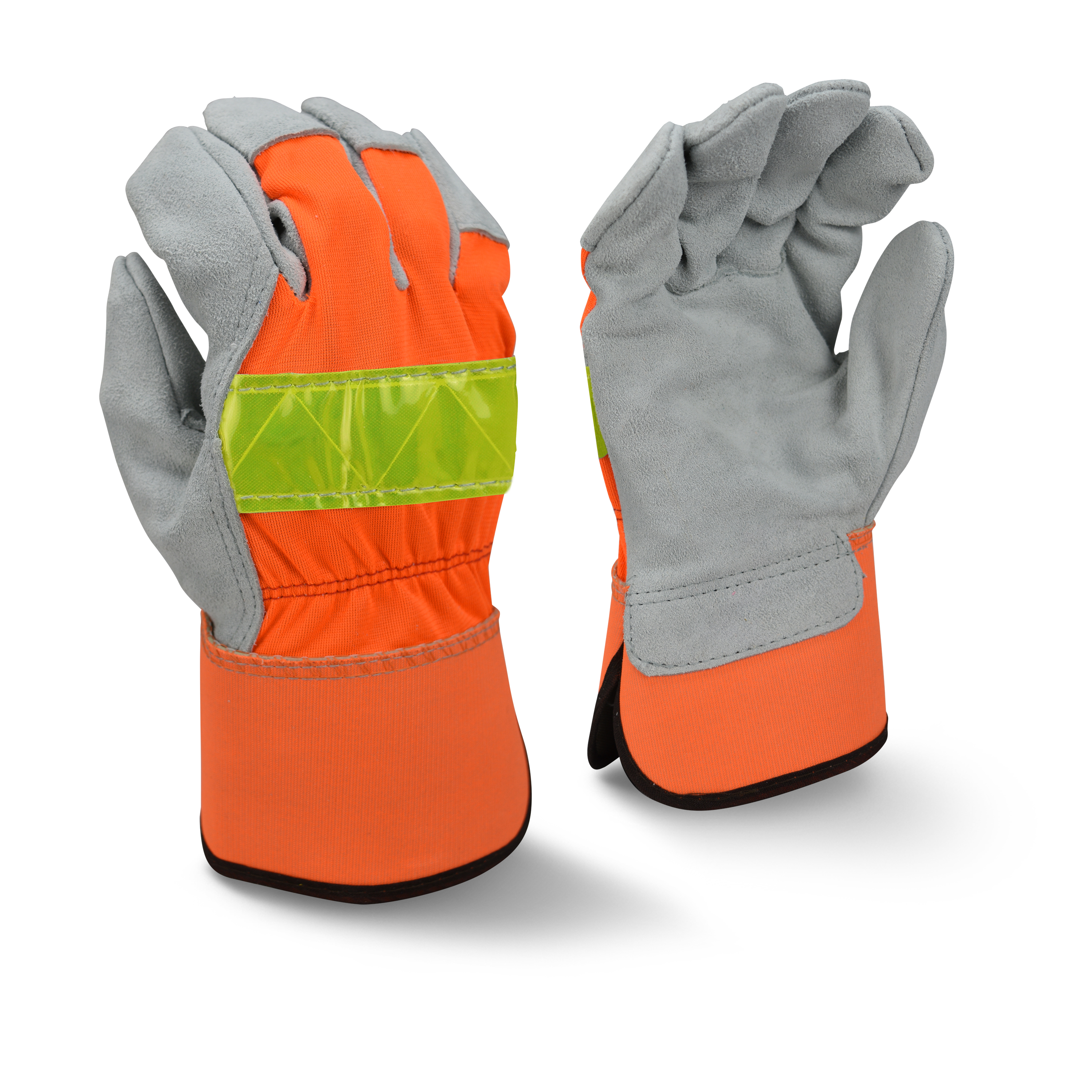 RWG3200HV High Visibility Regular Shoulder Gray Split Cowhide Leather Palm Glove - Size L