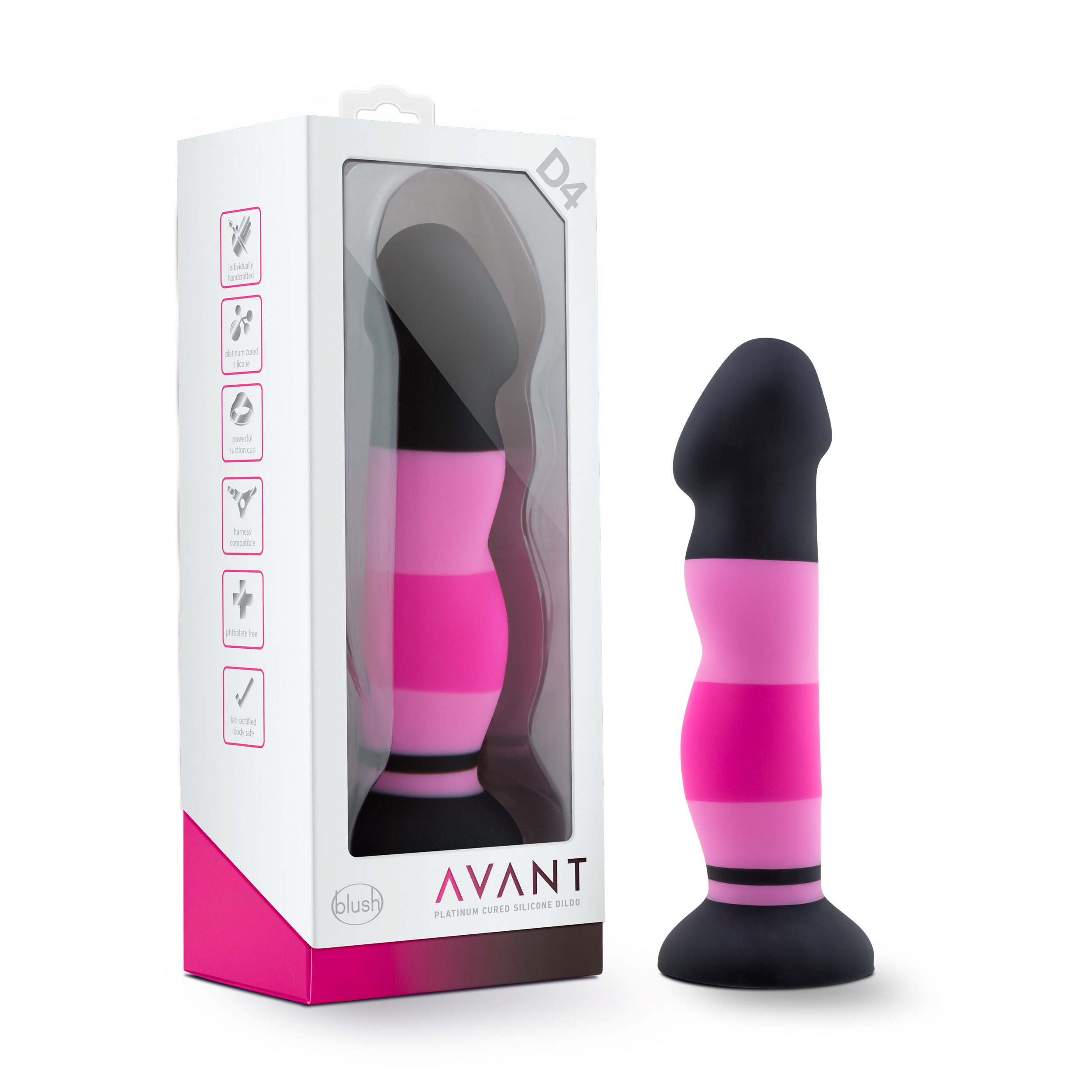 Blush Avant / Sexy in Pink D4: Artisan 8 Inch Curved G-Spot Dildo with Suction Cup Base - Elegantly Made with Smooth Ultrasilk? Purio? Silicone