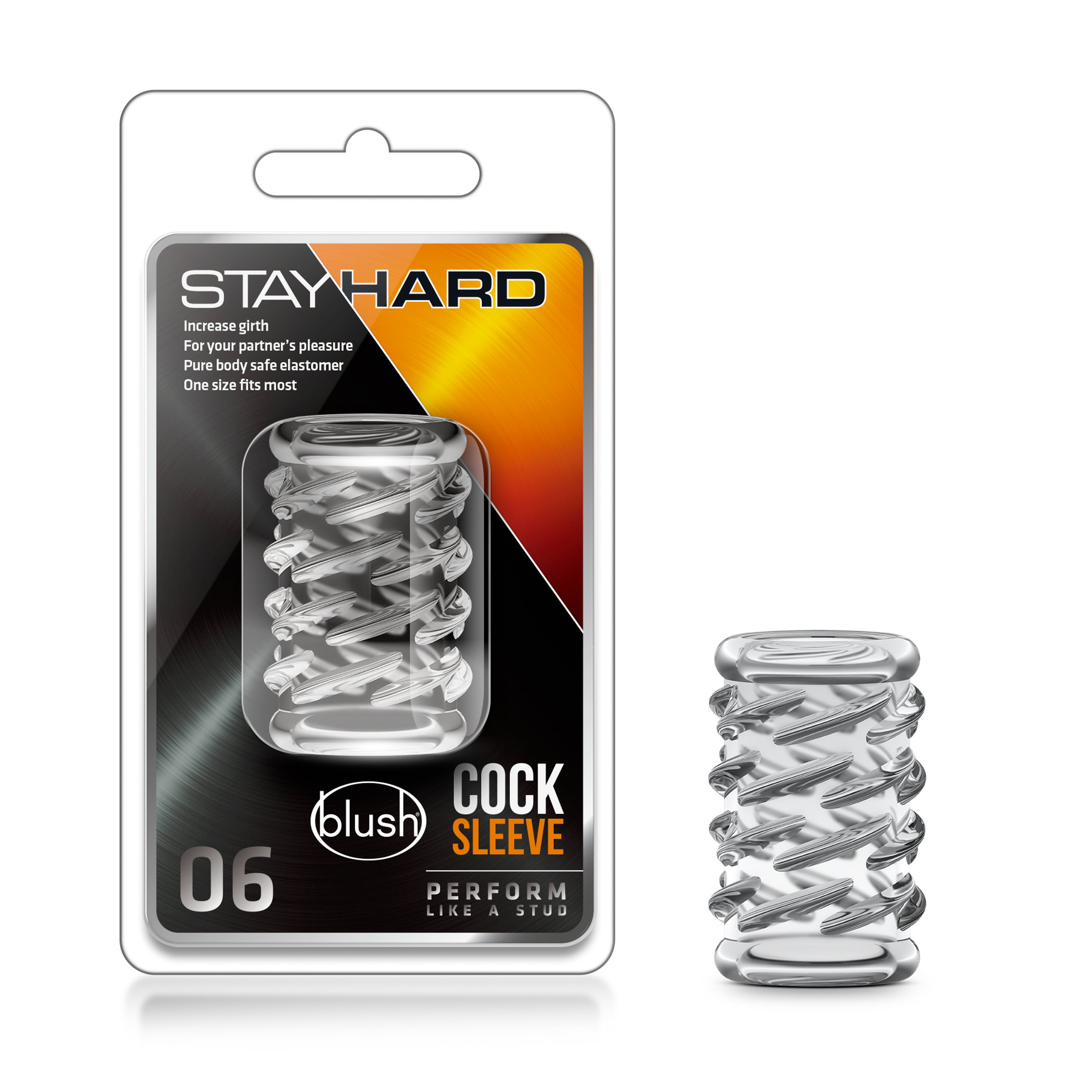 Blush Stay Hard /Clear Soft Ridged Spiraled 06 Penis Sleeve