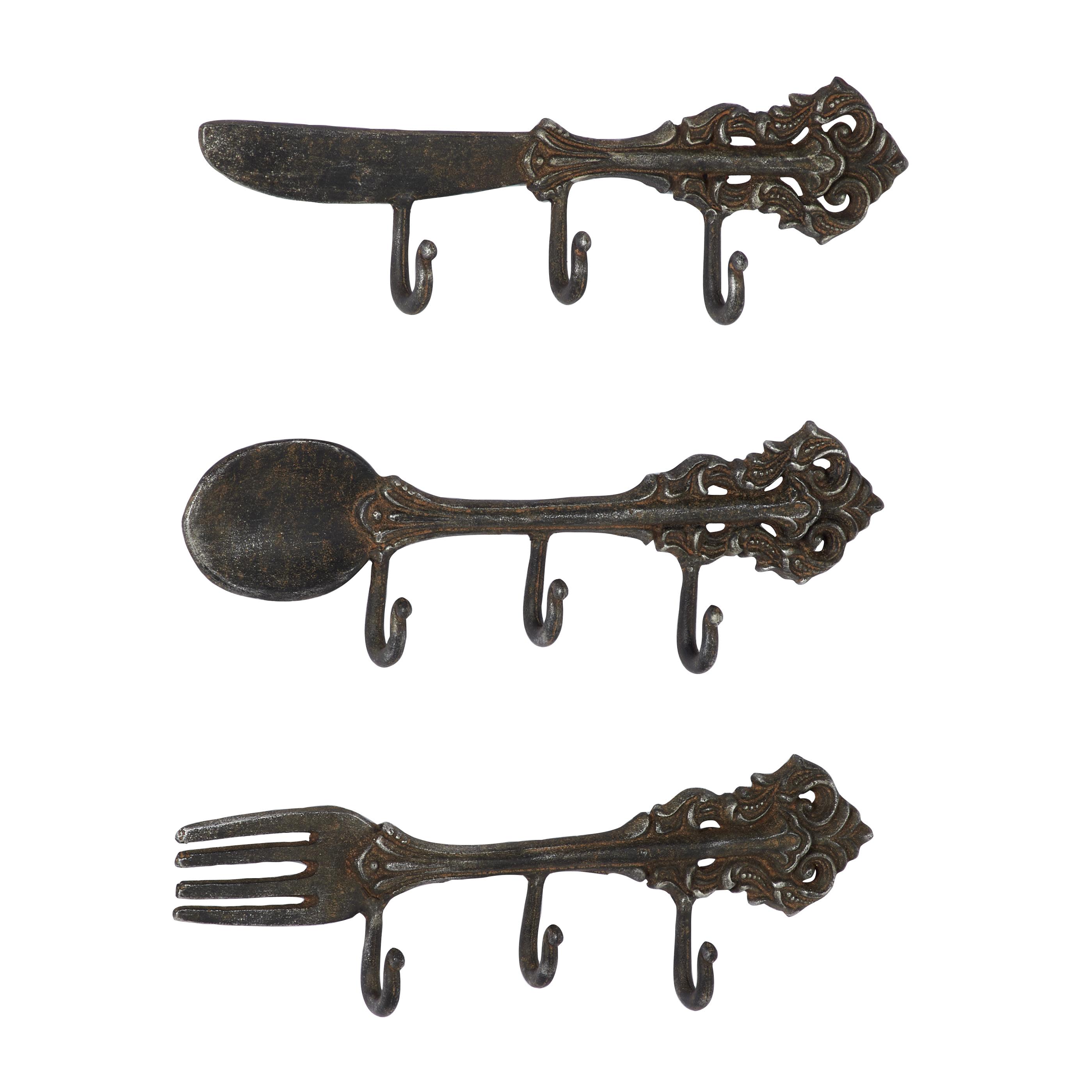 Bronze Metal  Wall Hook, Set of 3 16"W, 5"H