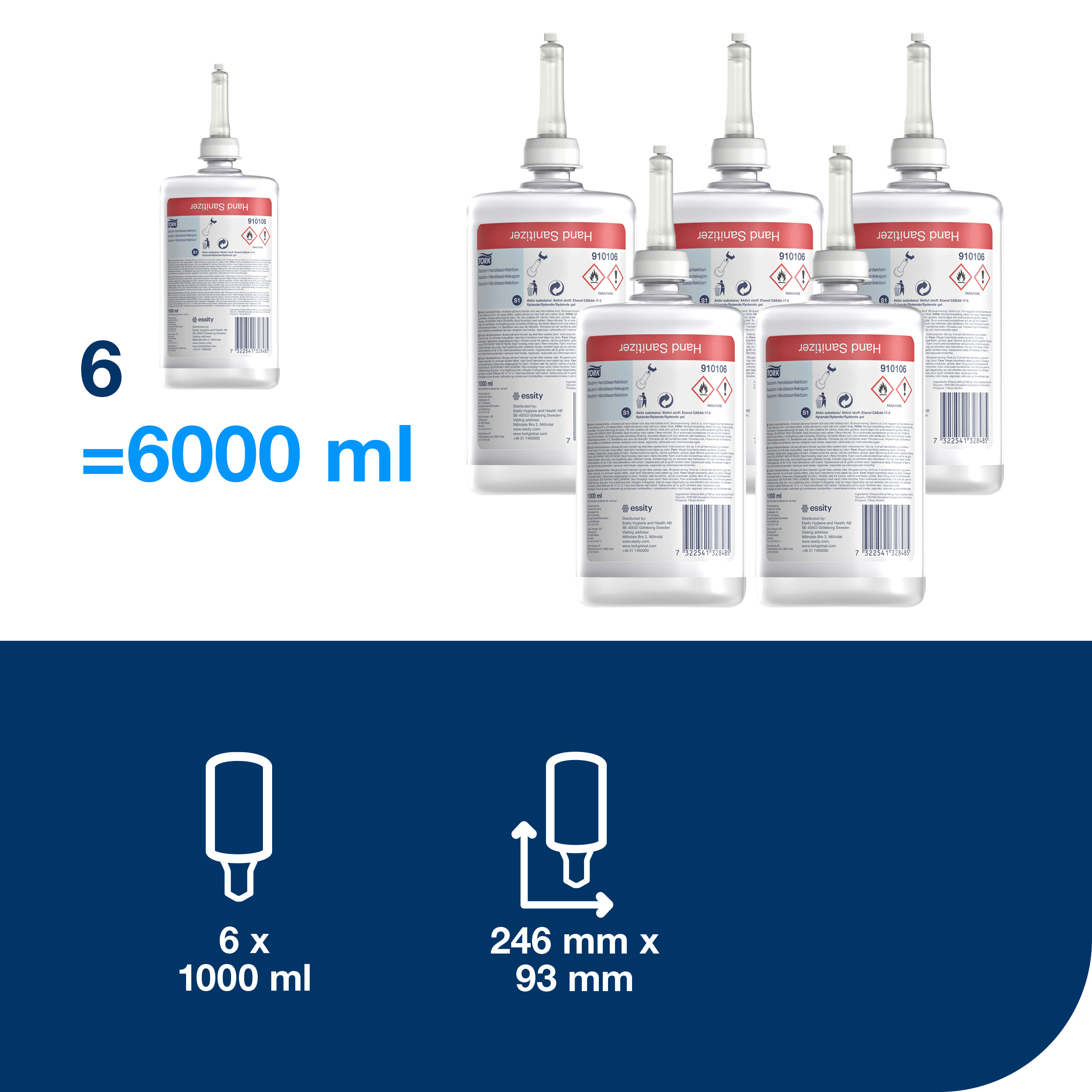 Hånddesinfektion, Gel, 1000 ml, Refill flaske, Tork Salubrin S1