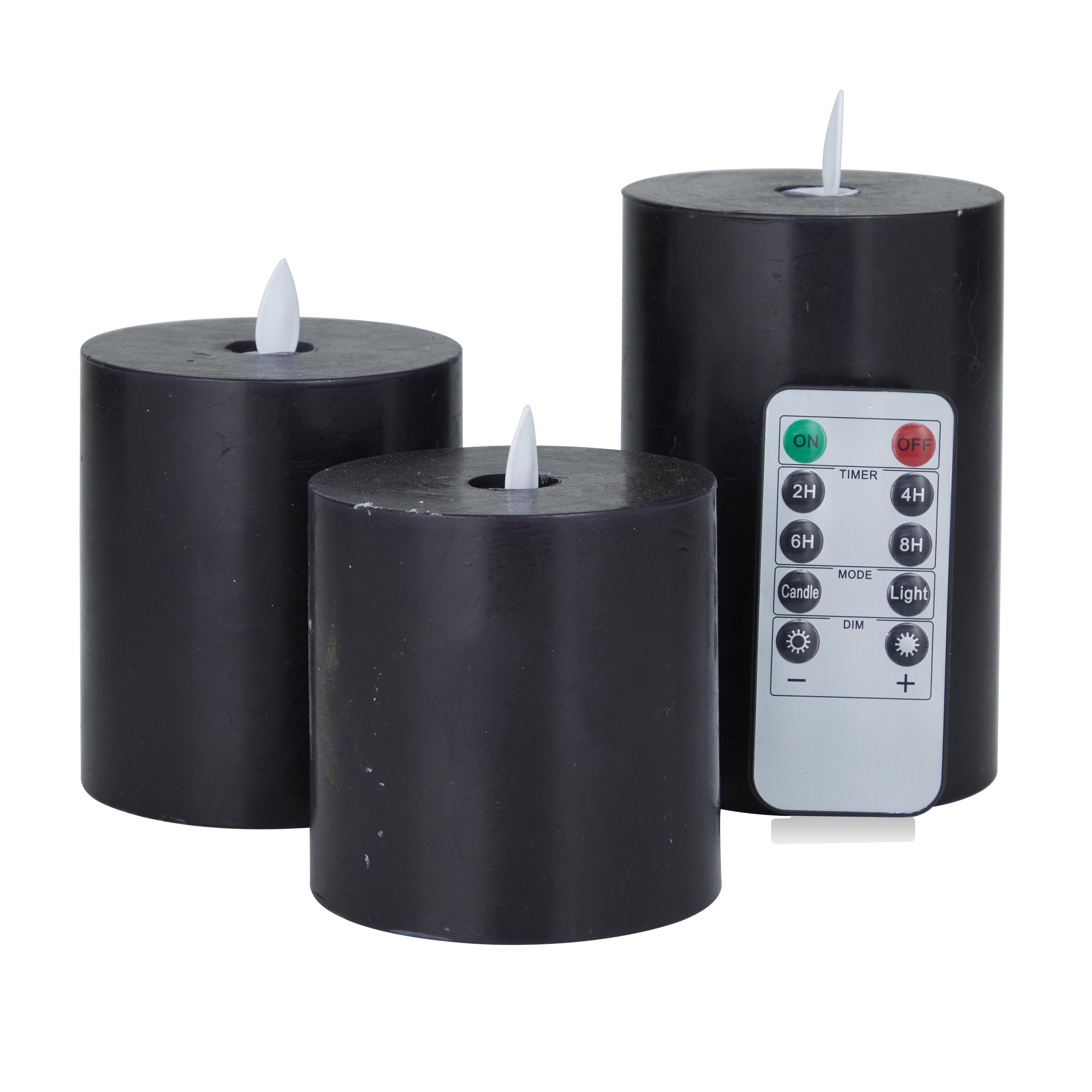 4 pack Black Wax  Flameless Candle with Remote Control, Set of 3 4\", 5\", 3\"H