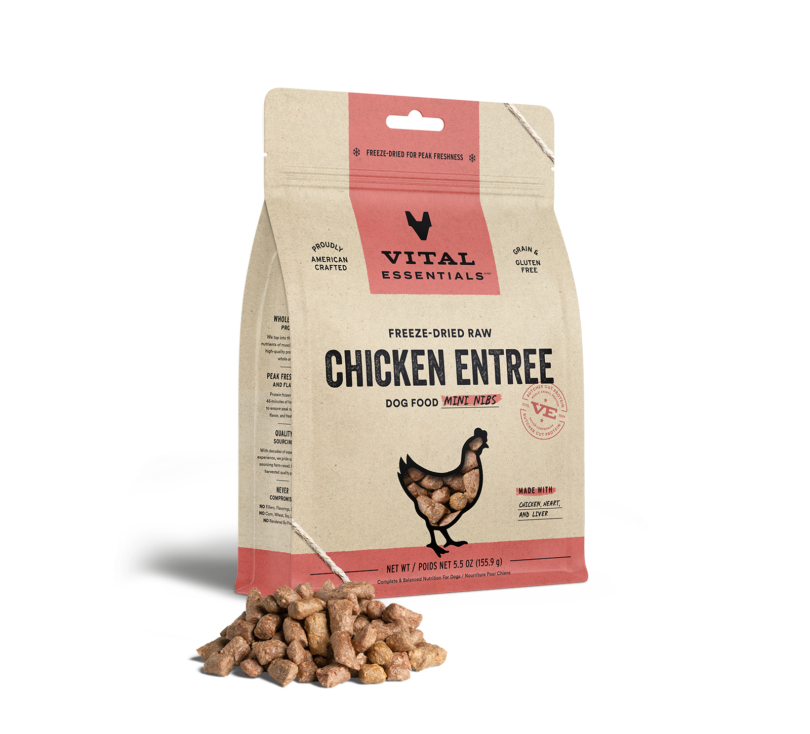 Vital Essentials Freeze-Dried Raw Chicken Entree Dog Food Mini Nibs, 5.5 oz - Treats