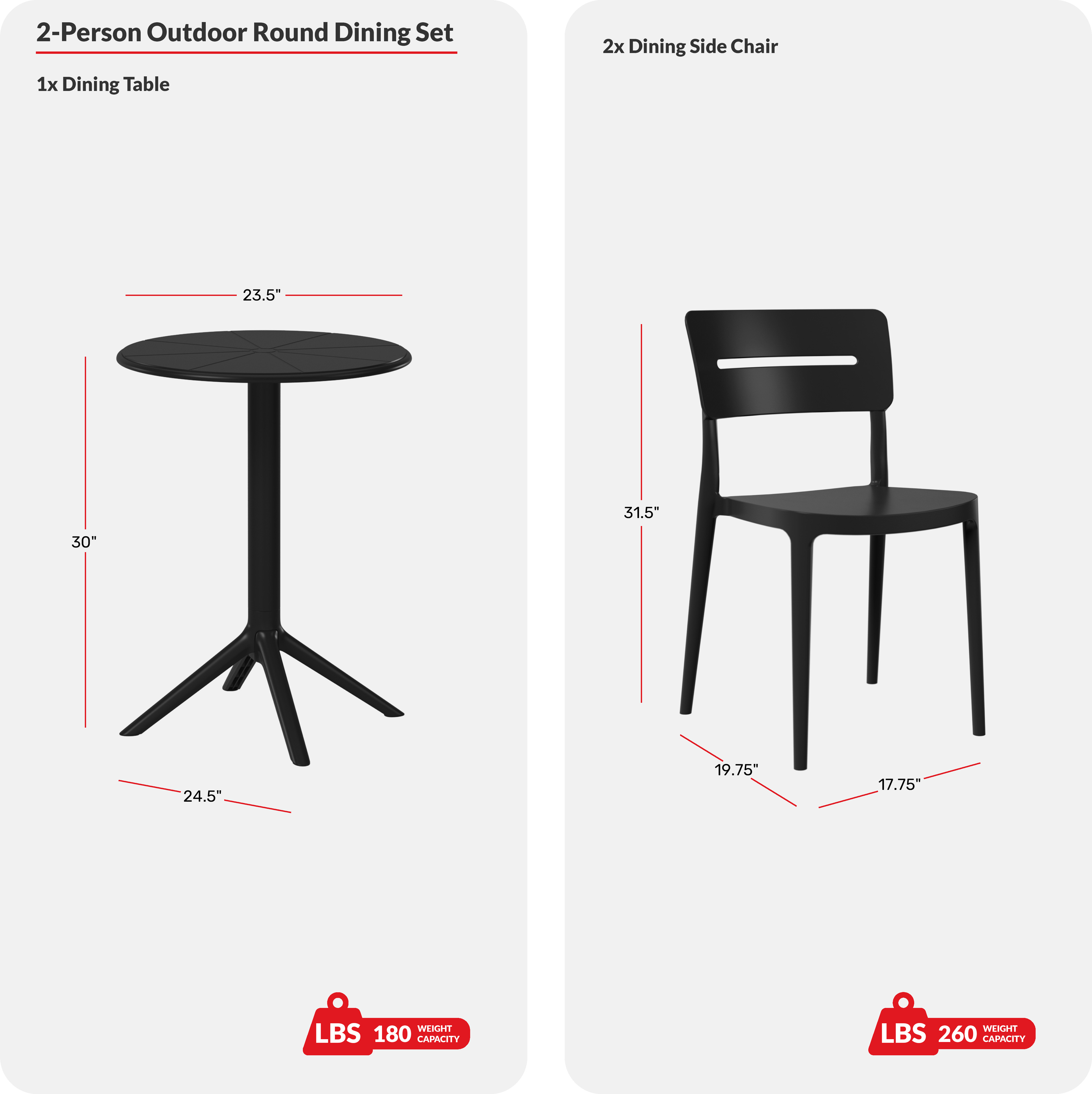 3-Piece Outdoor Resin Patio Bistro Set with Stackable Patio Dining ChairsCOS Spec Image