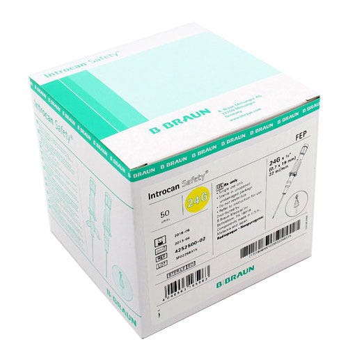 Introcan® Safety IV Catheter 24G x 3/4" Straight Teflon - 50/Box