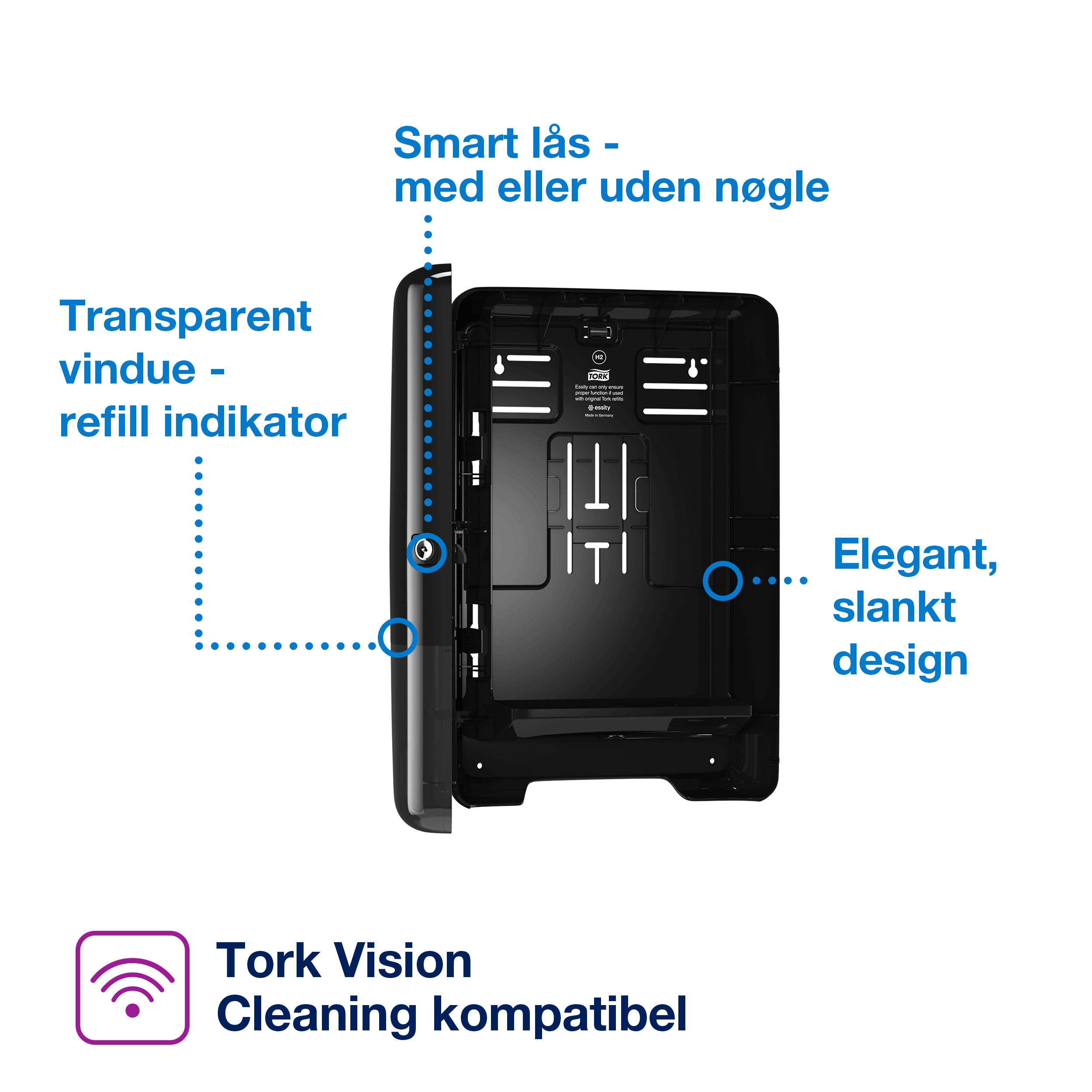 Håndklædedispenser, Til håndklædeark, Multifold, Sort, Tork Xpress H2