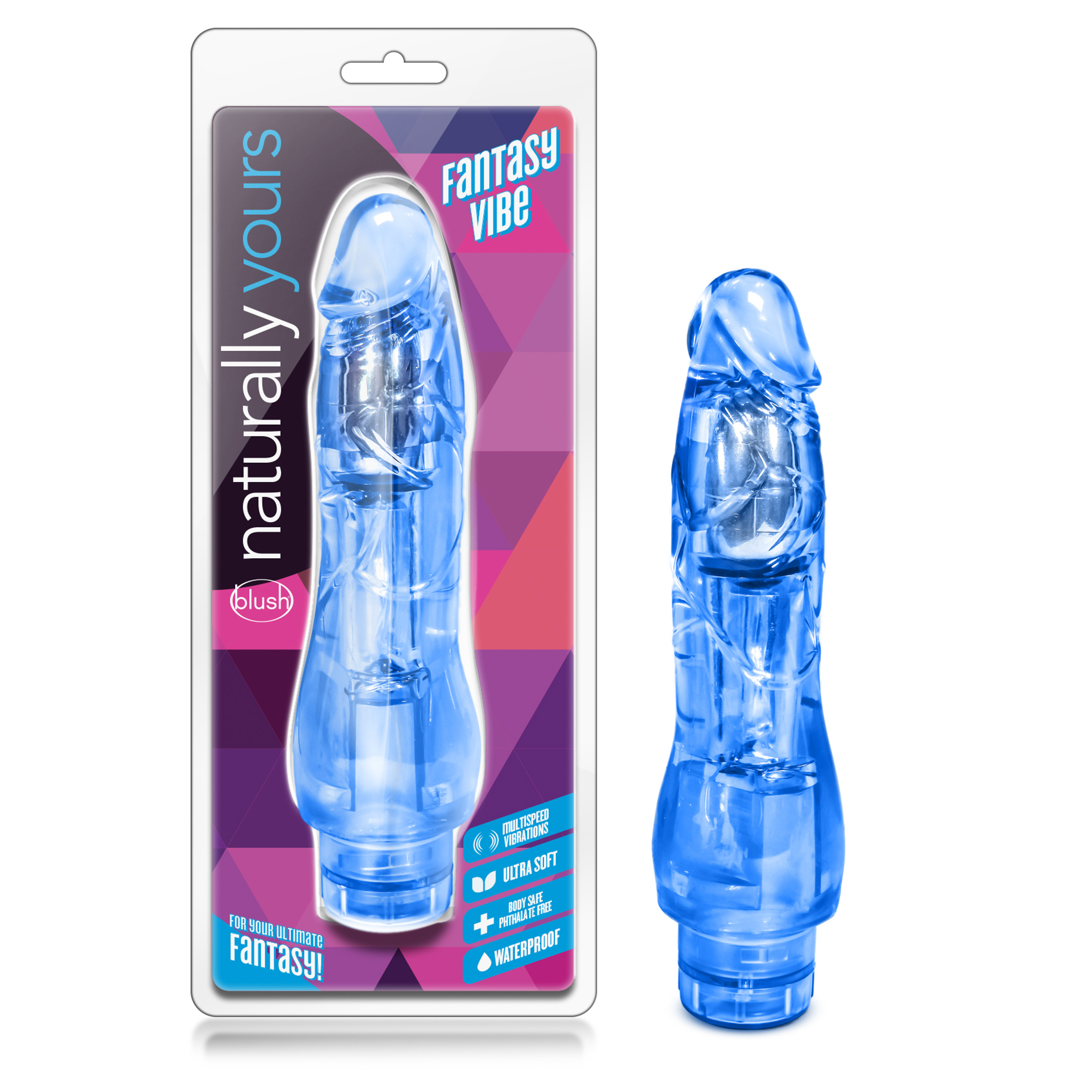 Blush Naturally Yours Fantasy Vibe Realistic Blue 8.5-Inch Long Vibrating Dildo