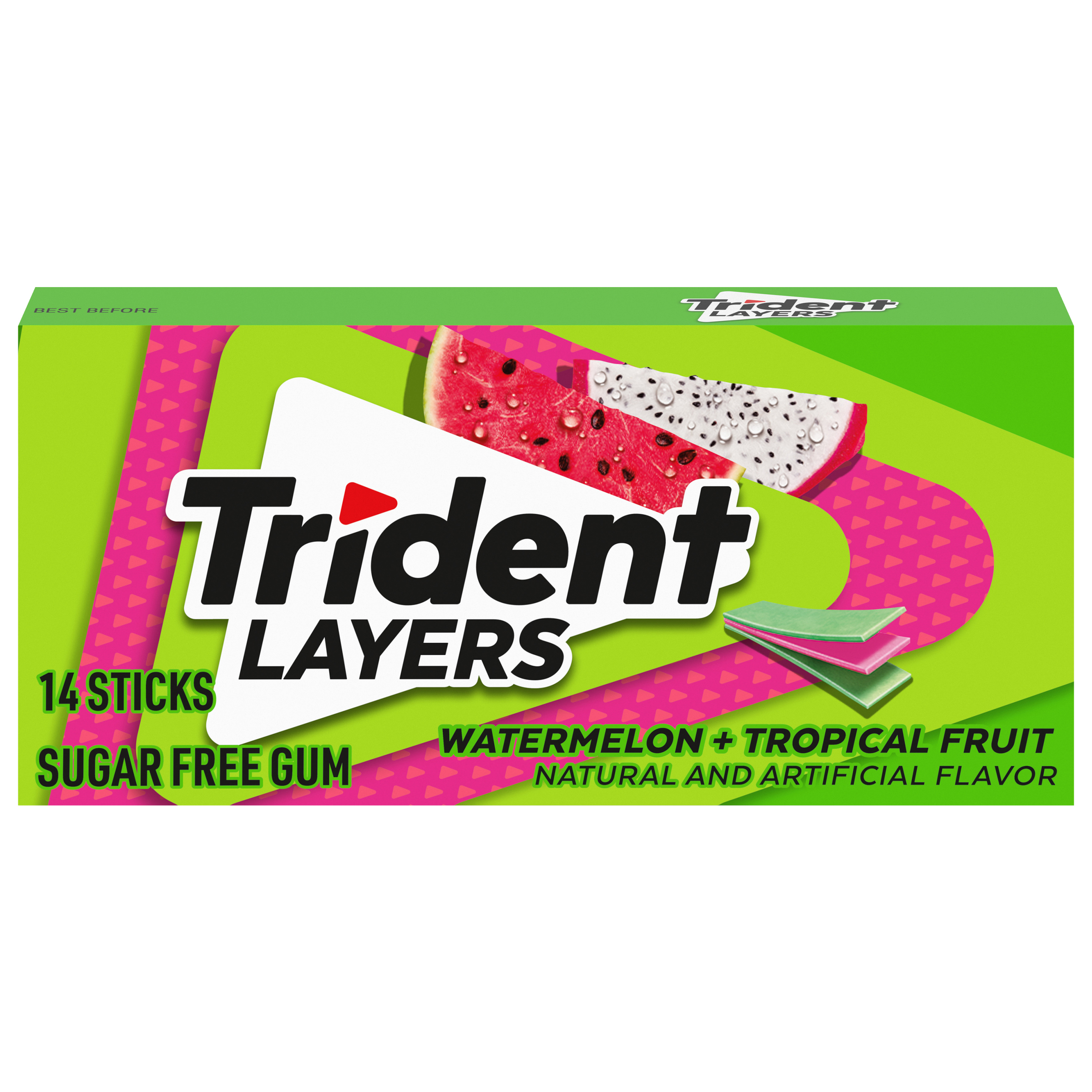 Trident Layers Watermelon & Tropical Fruit Sugar Free Gum, 12 Packs of 14 Pieces (168 Total Pieces)-1