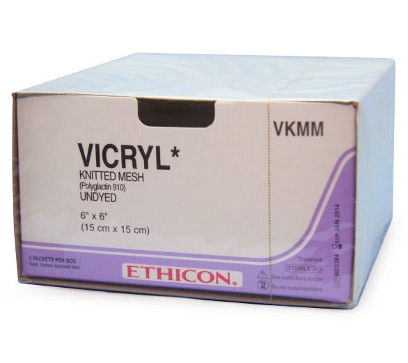 Ethicon VICRYL® Mesh Knitted, Undyed, 6" x 6" (15cm x 15cm)- 3/Box