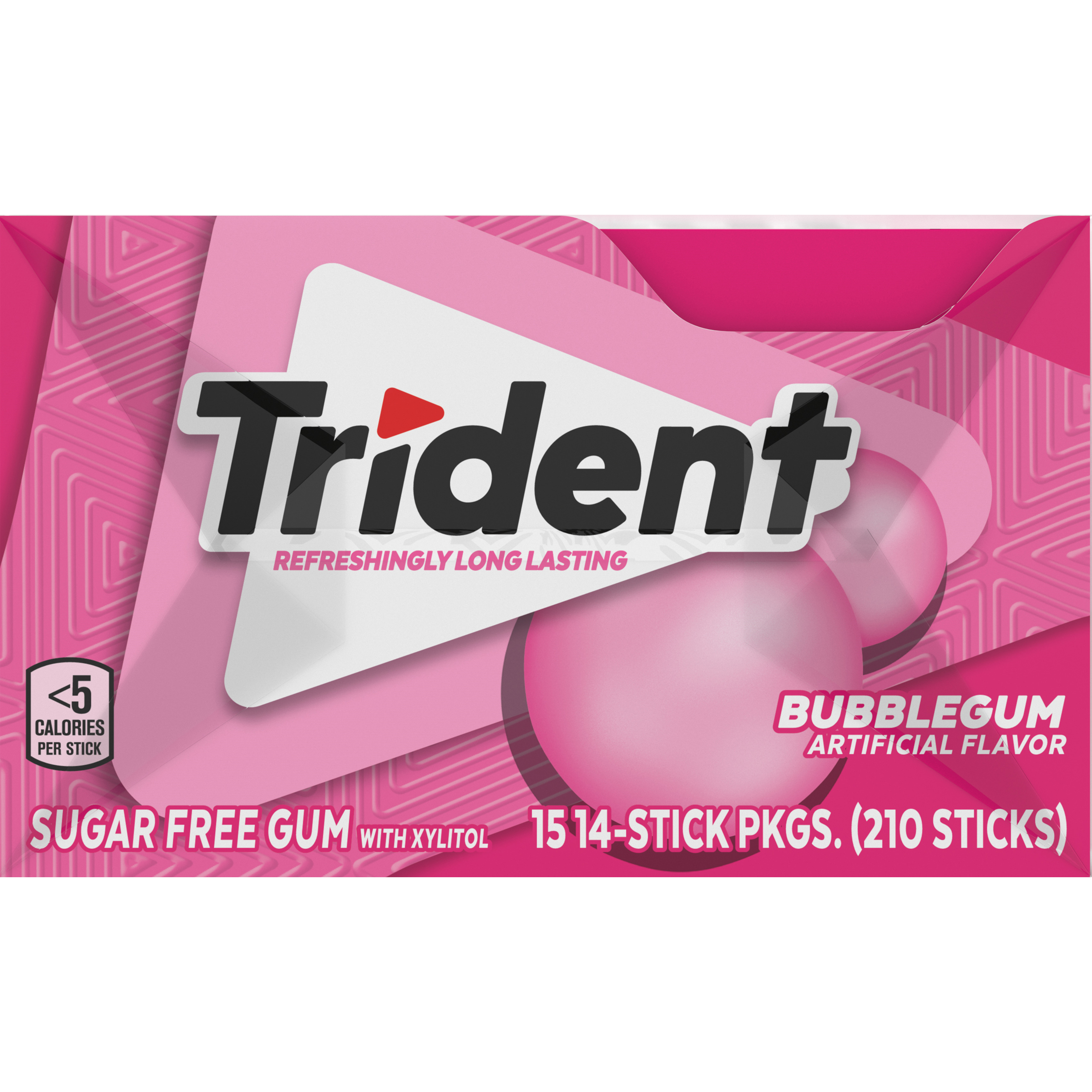 Trident Bubblegum Sugar Free Gum, Made with Xylitol, 15 Packs of 14 Pieces (210 Total Pieces)-1