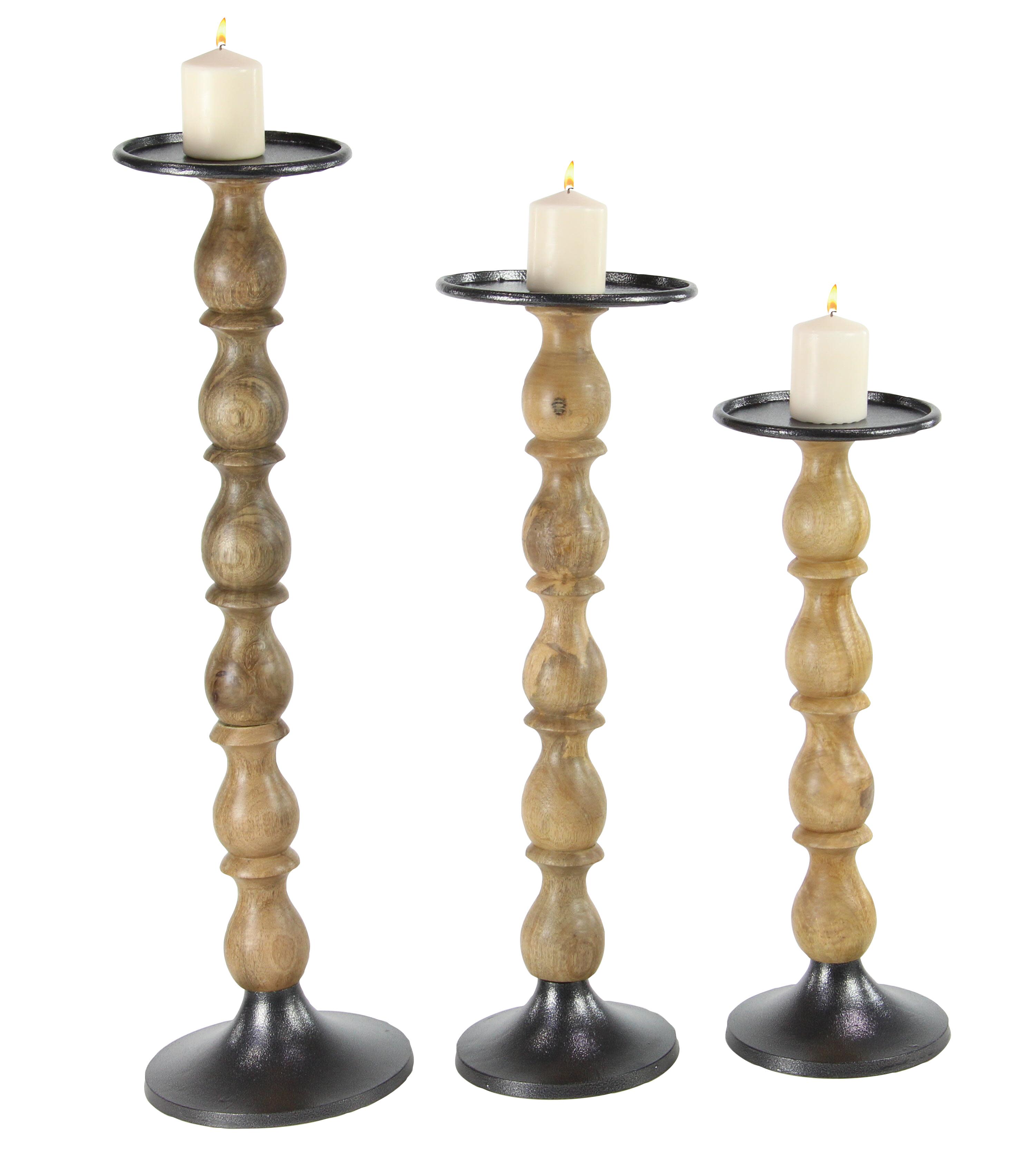 Brown Mango Wood  Candle Holder, Set of 3 25",31",36"H