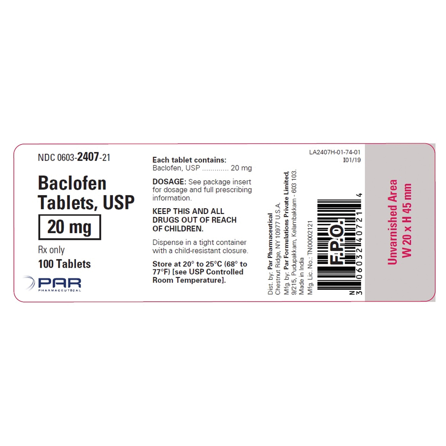 Baclofen 20mg Tablet - 100/Bottle