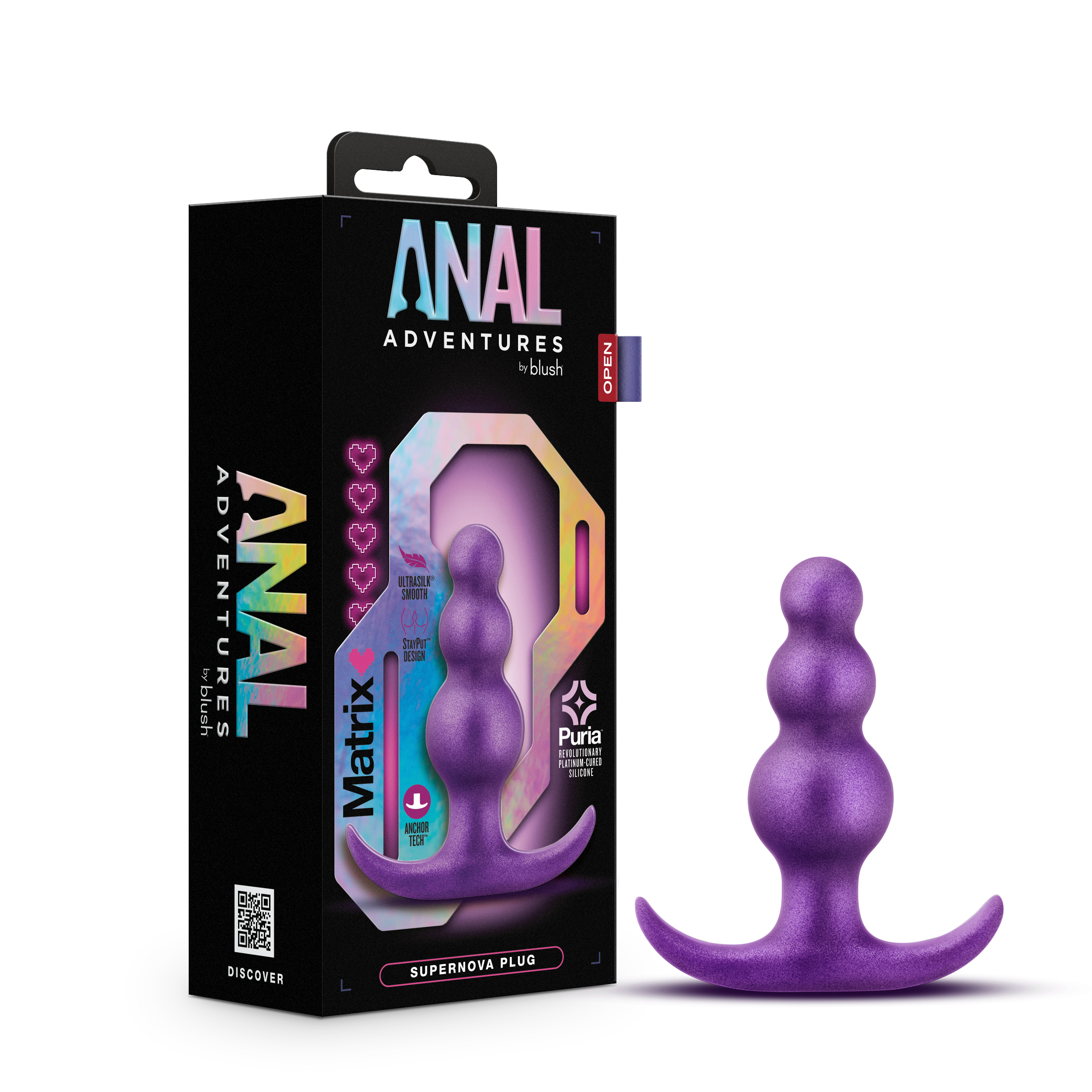 Blush Anal Adventures Matrix / The Supernova Plug: 3 inch Beaded Butt Plug in Galactic Purple / With Stayput? Technology & AnchorTech? Base