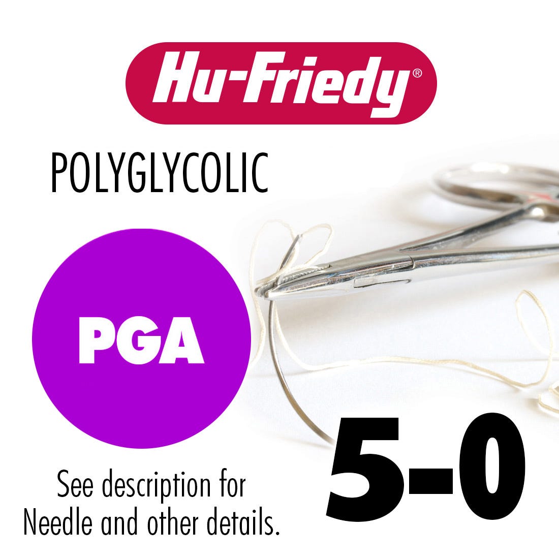 Hu-Friedy 5-0 Undyed PGA Suture 27", C-6 Needle 18.7mm, 3/8 Circle Reverse Cut - 12/Box