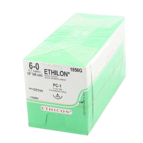 ETHILON® Nylon Black Monofilament Non-Absorbable Suture, 6-0, PC-1, Precision Cosmetic-Conventional Cutting PRIME, 18" - 12/Box